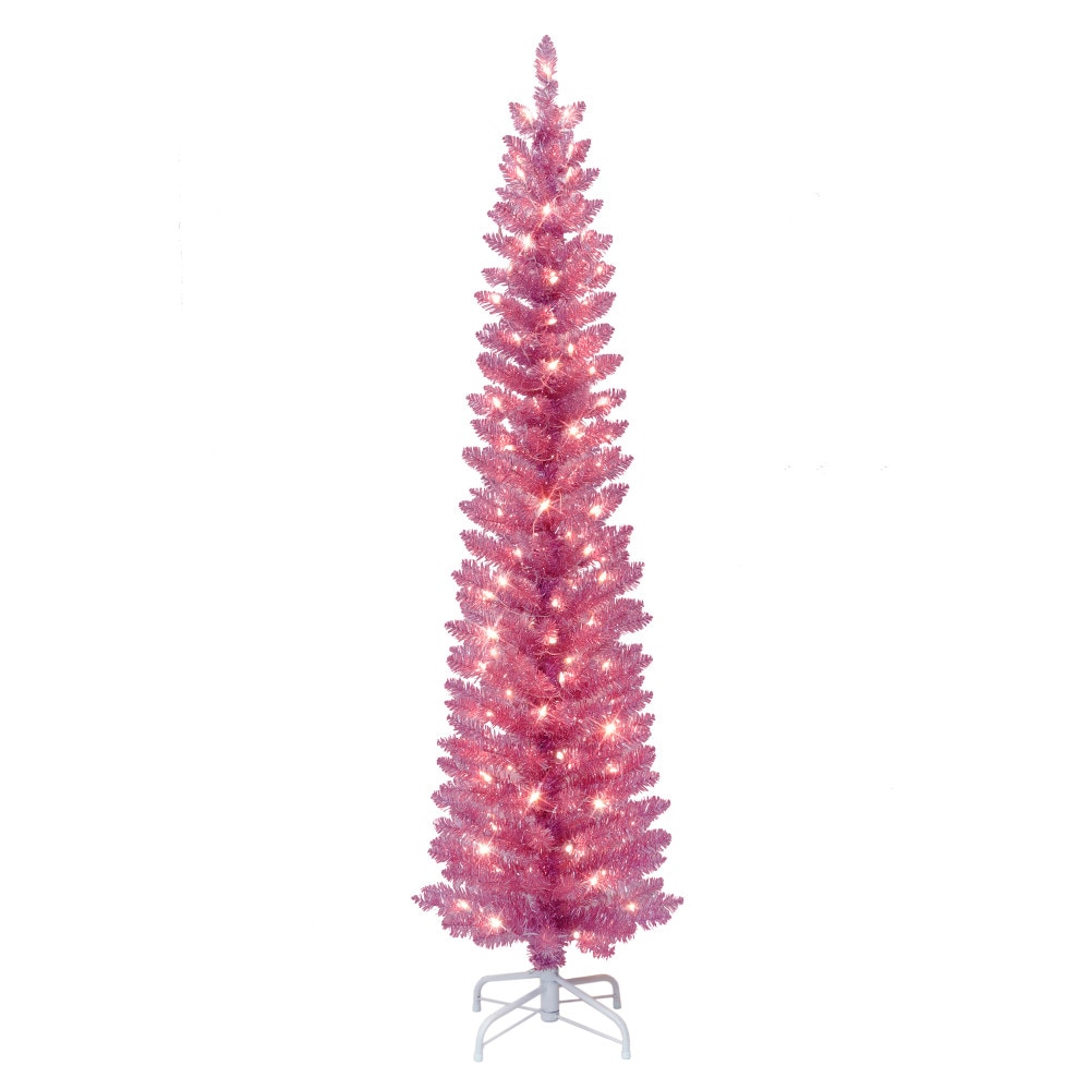 Puleo International 2642A-STPK60C1 6-ft Pine Pre-lit Pink Artificial Christmas Tree with Clear Incandescent Lights