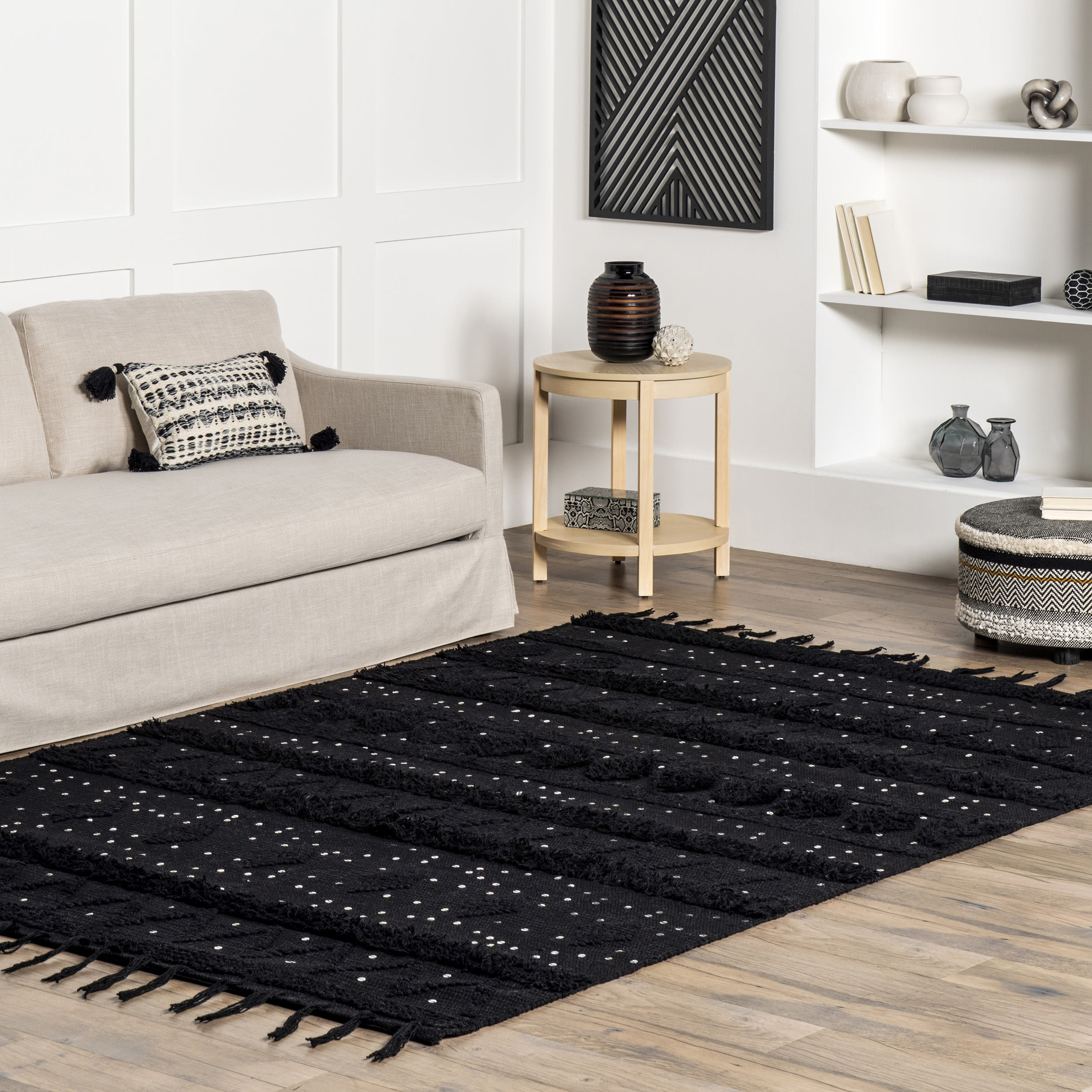 nuLOOM SESQ03A-76096 8 x 10 (ft) Wool Black Rectangular Indoor Chevron Area rug