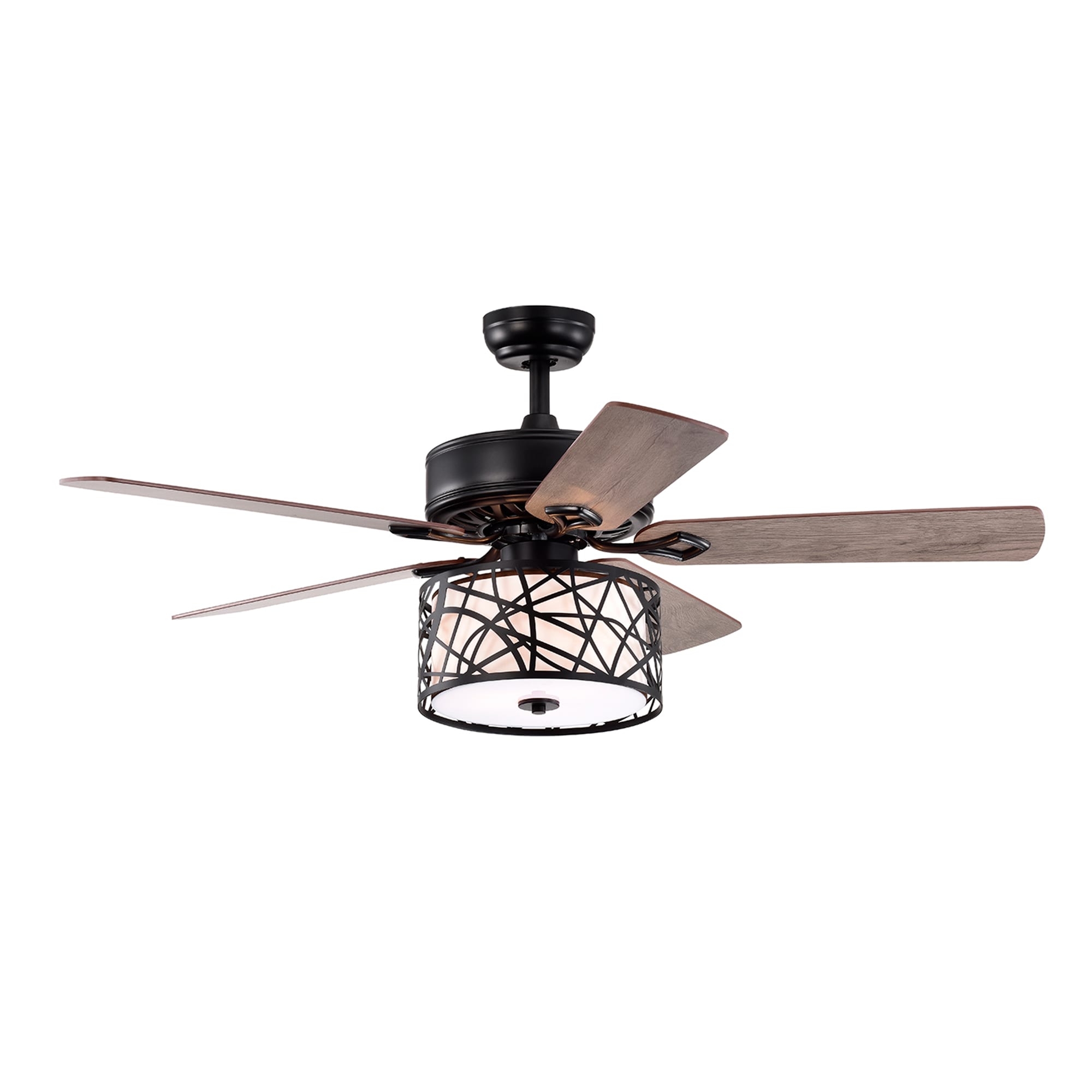 SINOFURN SYB570080BK 52-in Downrod or Flush Mount Black with Finished Blades Ceiling Fan Light kit compatible and Remote ( 5 -Blade )