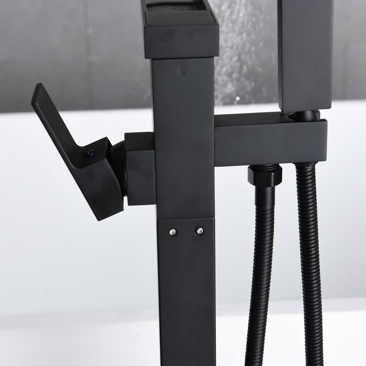 Matte Black Stainless Steel Freestanding Bathtub Faucet with Lever Handle