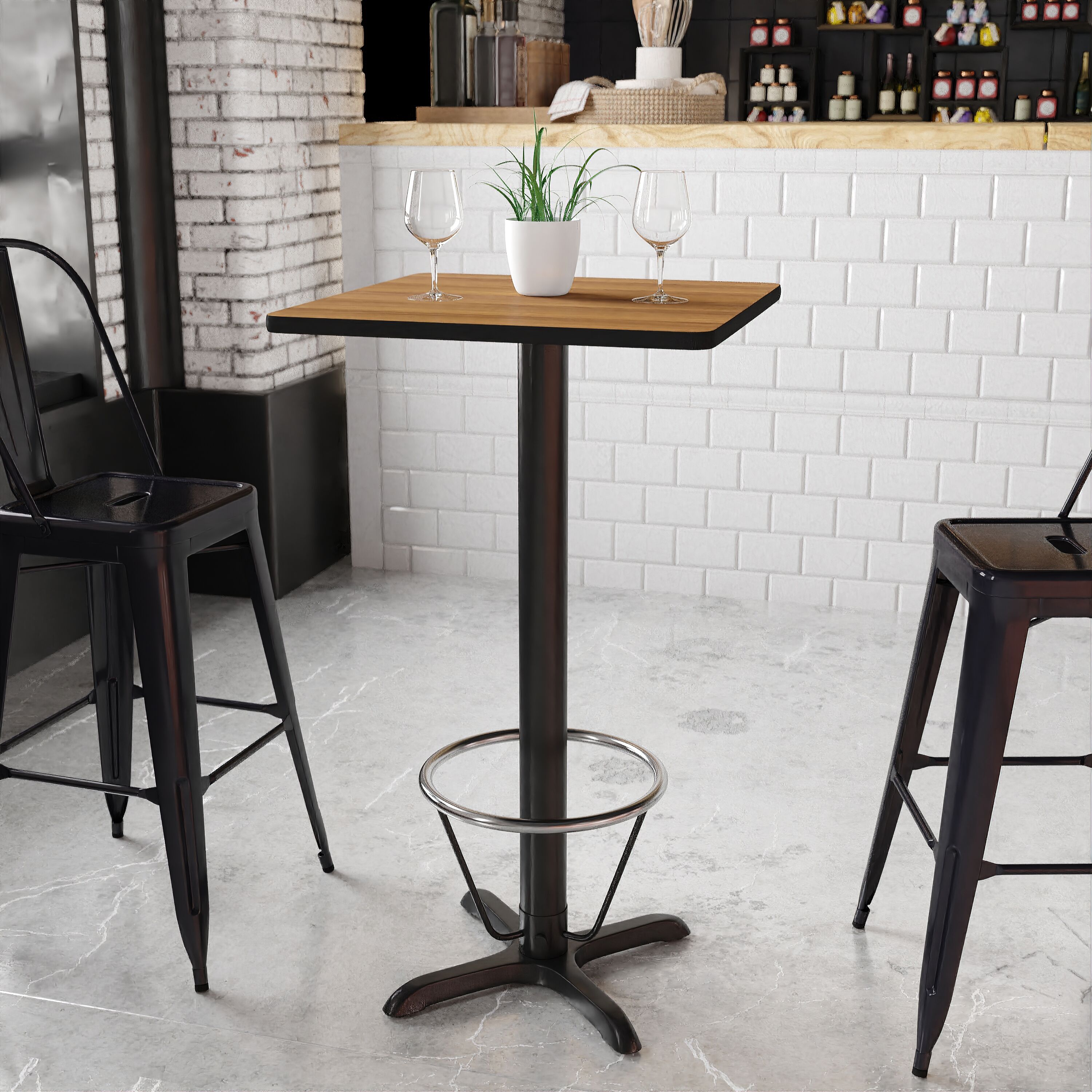 Contemporary Walnut 24'' Square Bar Height Laminate Table