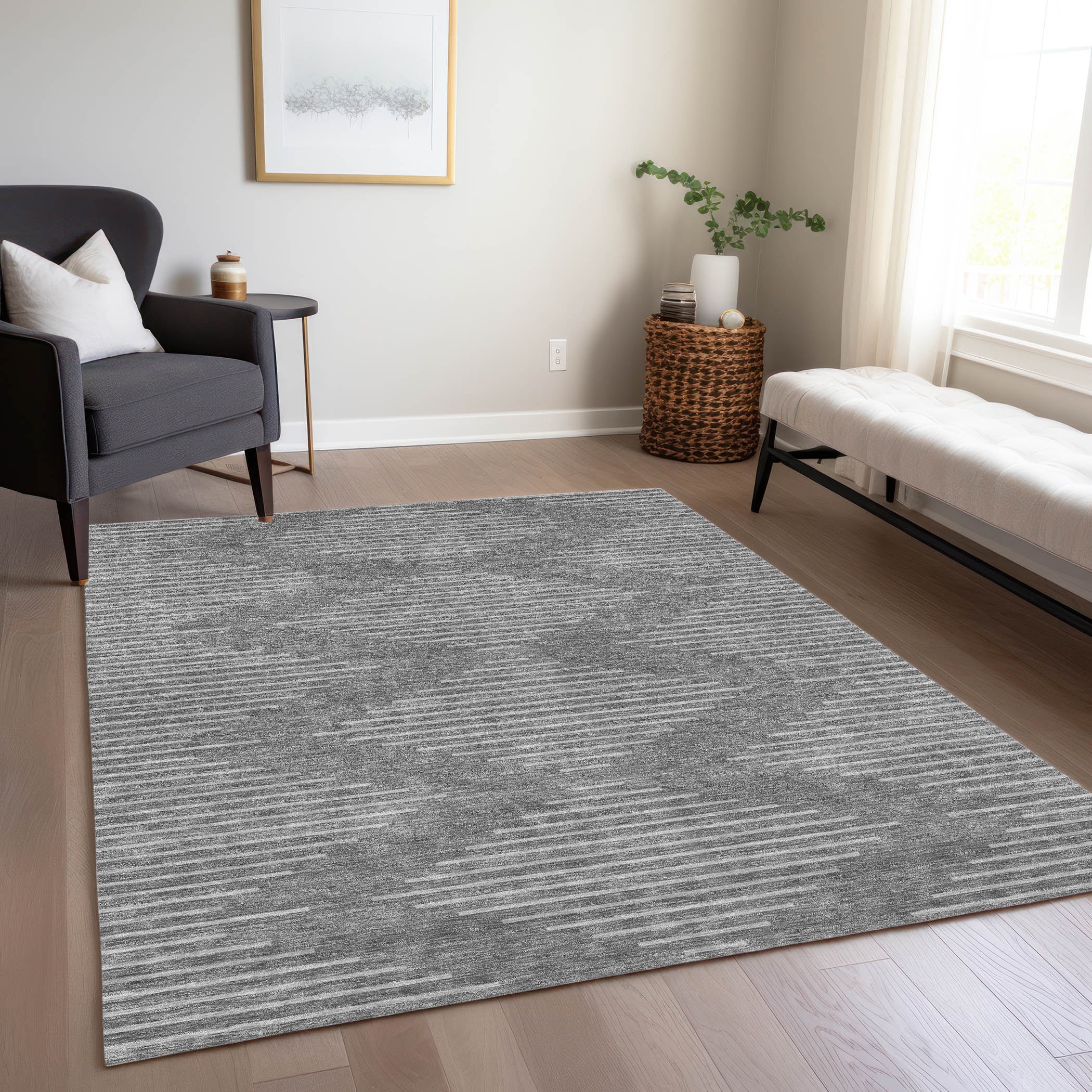 Addison Rugs ACN1016CC8X10 Chantille ACN1016CC 8 x 10 (ft) Polyester Charcoal Rectangular Indoor/Outdoor Geometric Machine washable Area rug