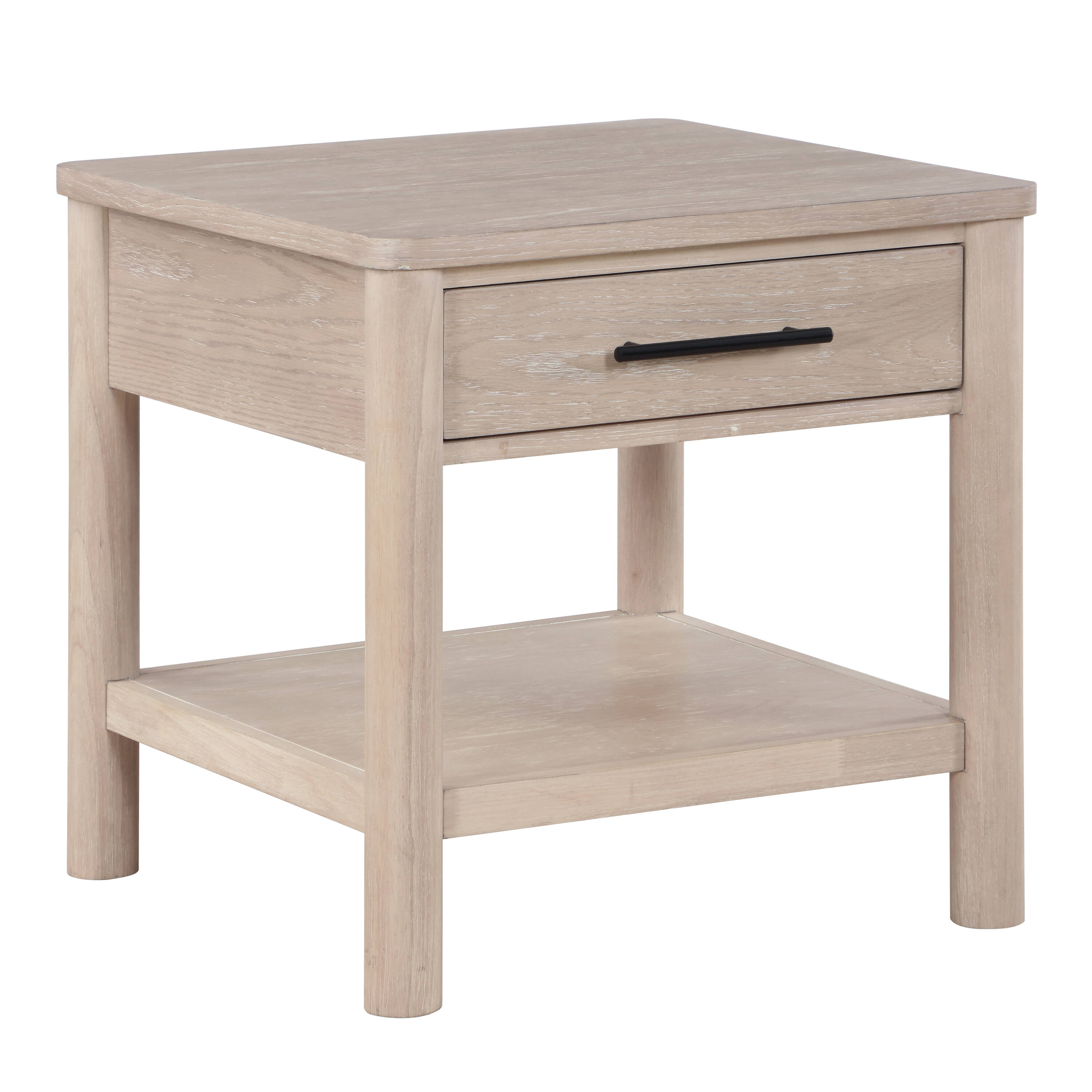 Washed Oak 24" Square End Table with Drawer and Shelf