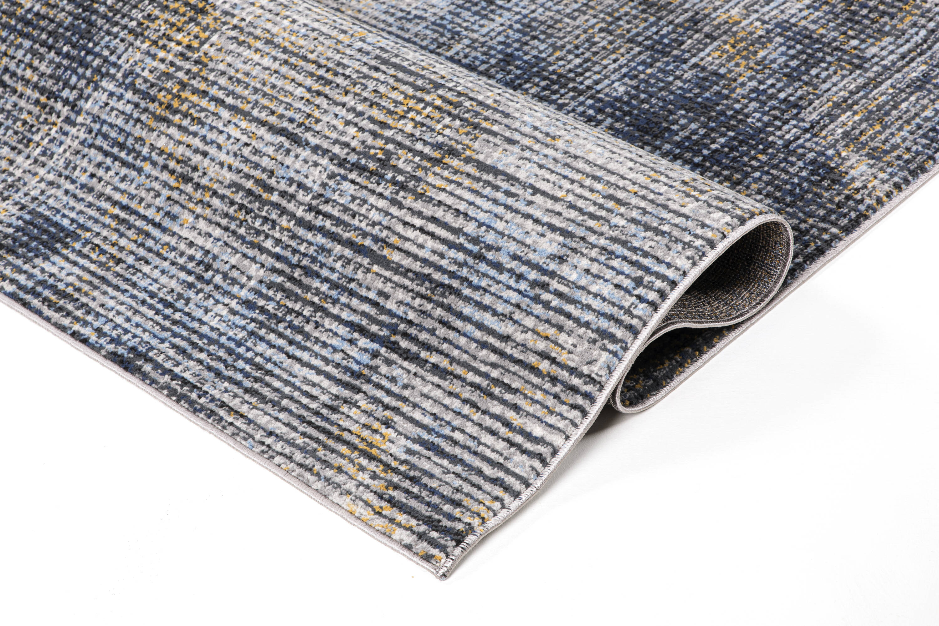 Lela Collection Gold and Blue Abstract Polyester Rug 5'2" x 7'5"