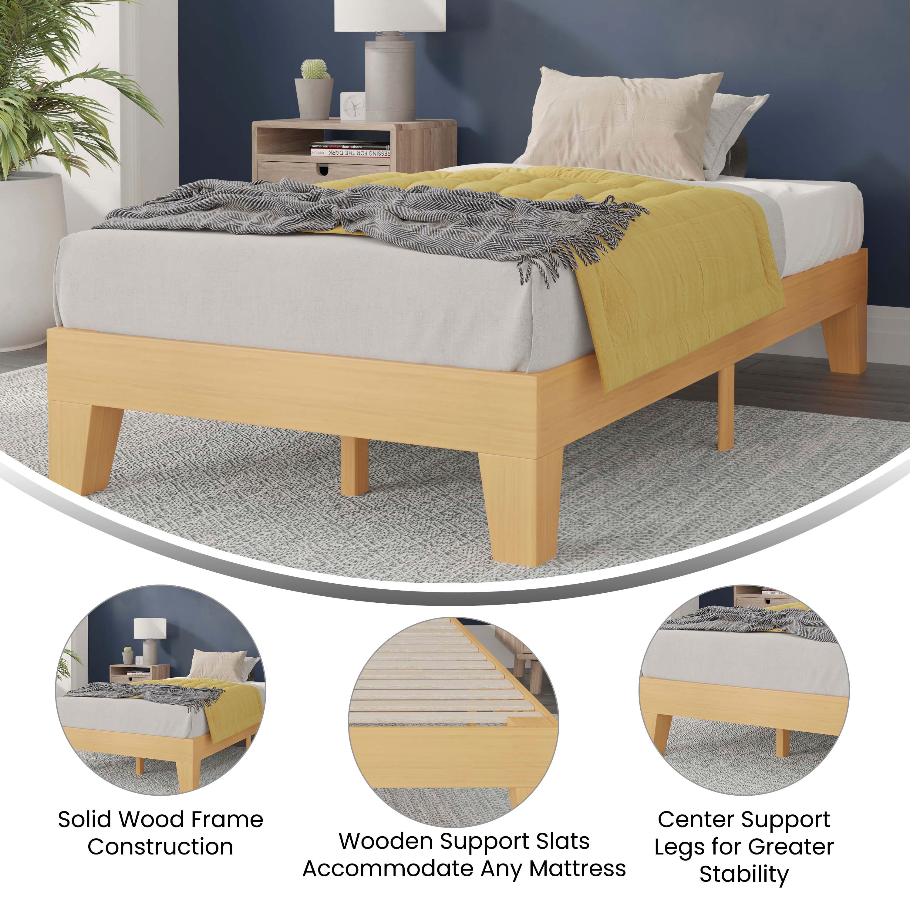 Twin Natural Pine Wood Platform Bed Frame with Slats