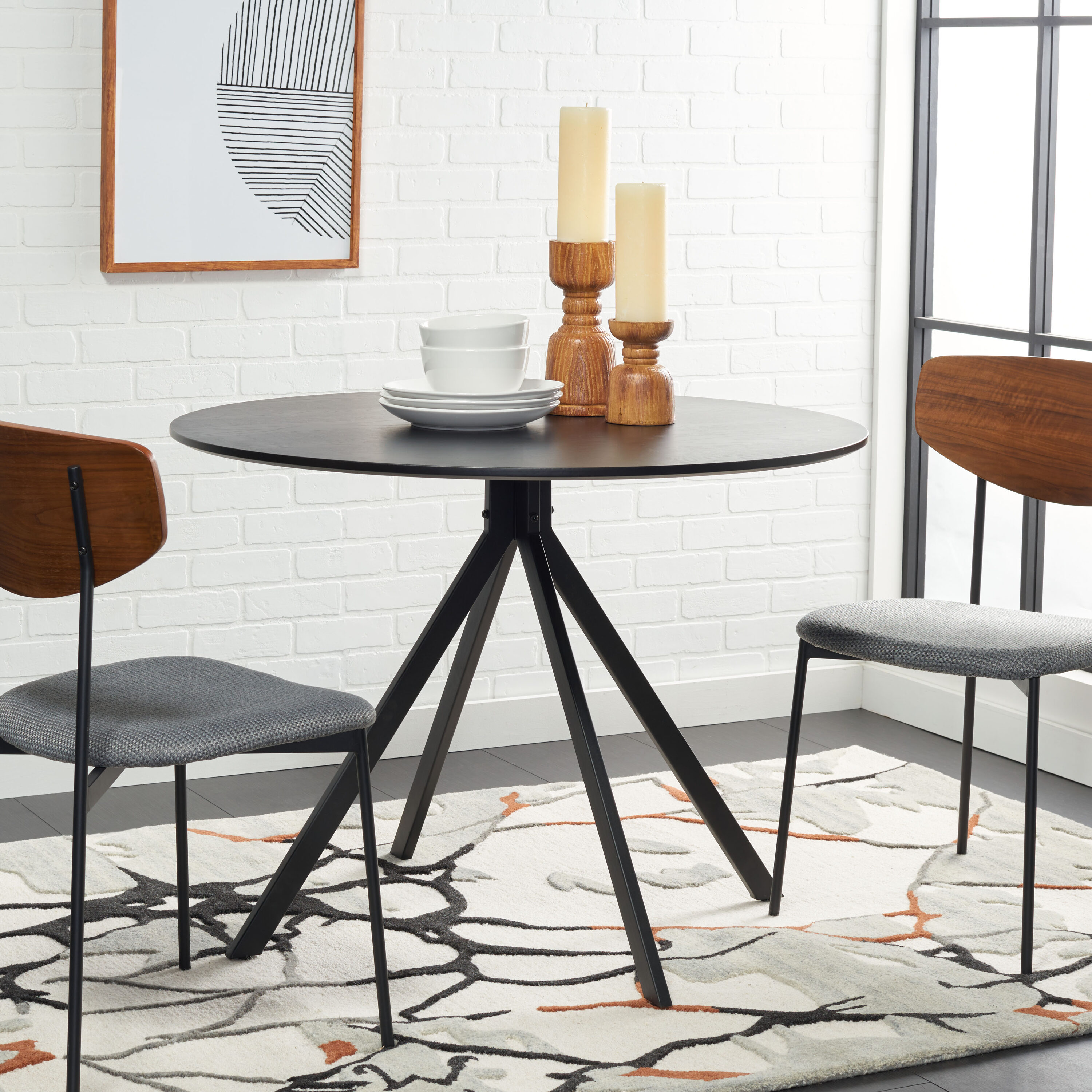 Skyden Black Round Wood and Metal Dining Table