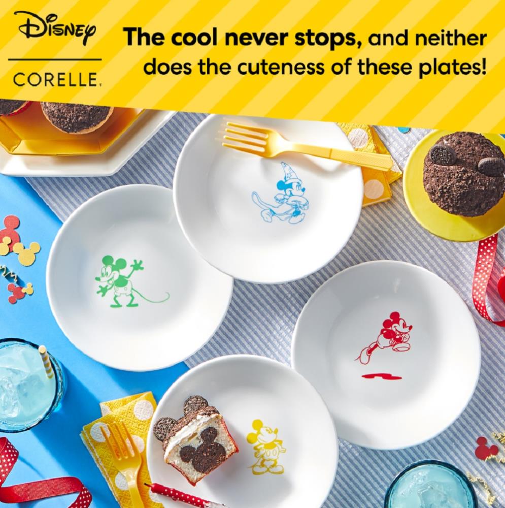 Corelle Disney Mickey Mouse Appetizer Plates 4pk - Chip Resistant Glass  Plates - Microwave & Dishwasher Safe - Fun & Stylish Dinnerware
