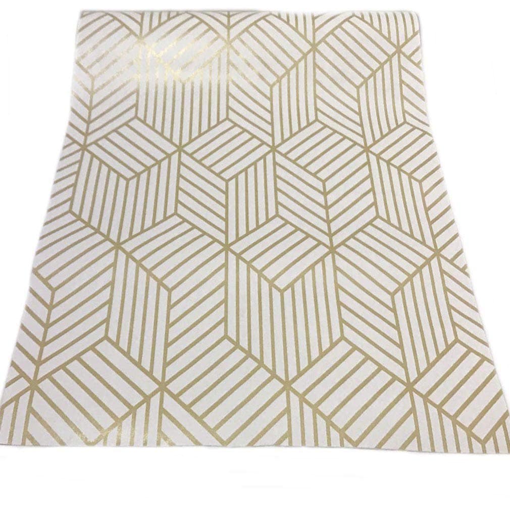 UUDULY  Gold and Beige Geometry Stripped Hexagon Adhesive Decorative Contact Paper for Shelves Drawers Counters and Crafts 17.7 inch by 9.8 Feet