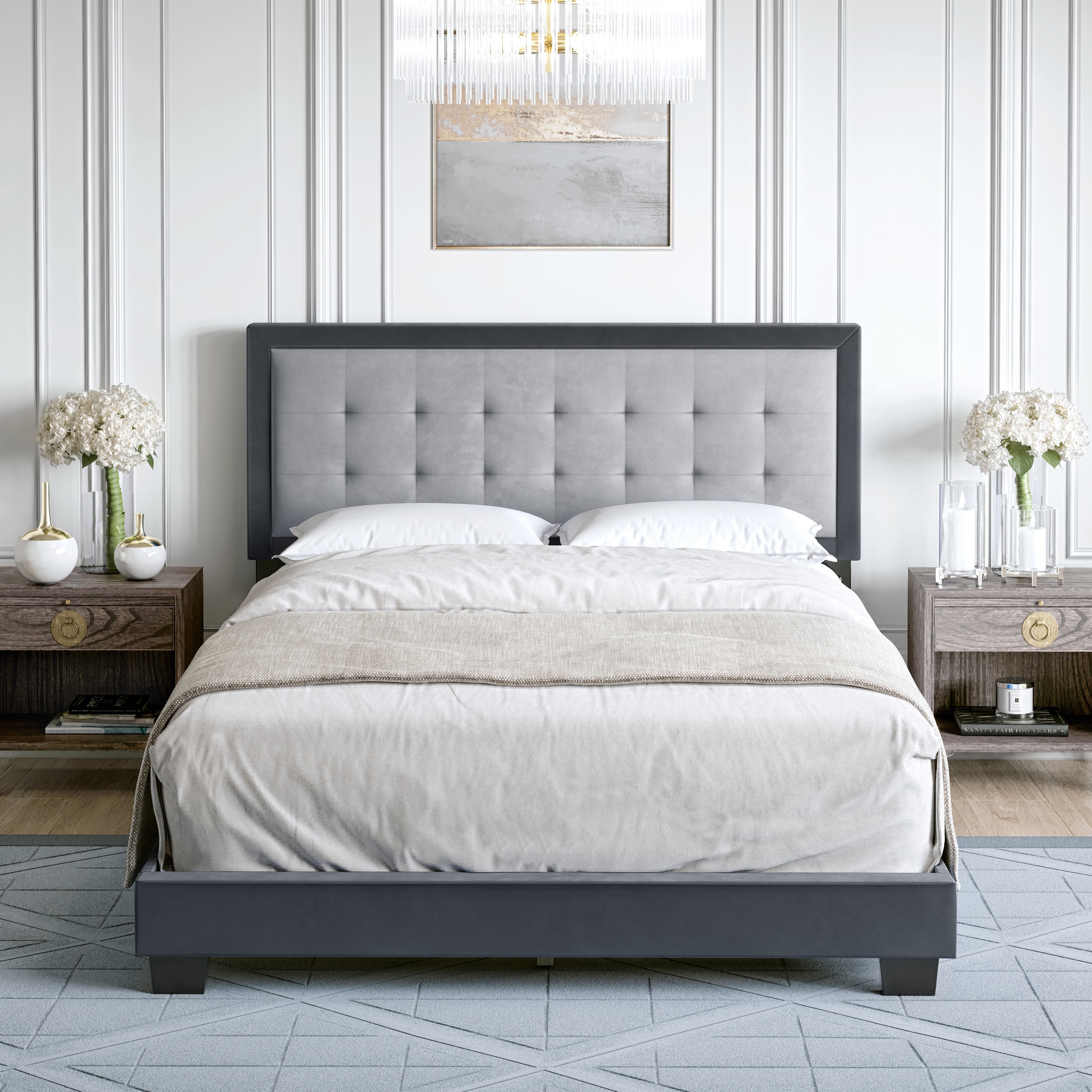 Boyd Sleep HC965402 Pisa Velour Upholstered Platform Bed Frame with Sturdy Wood Slat Support System- No Box Spring Required