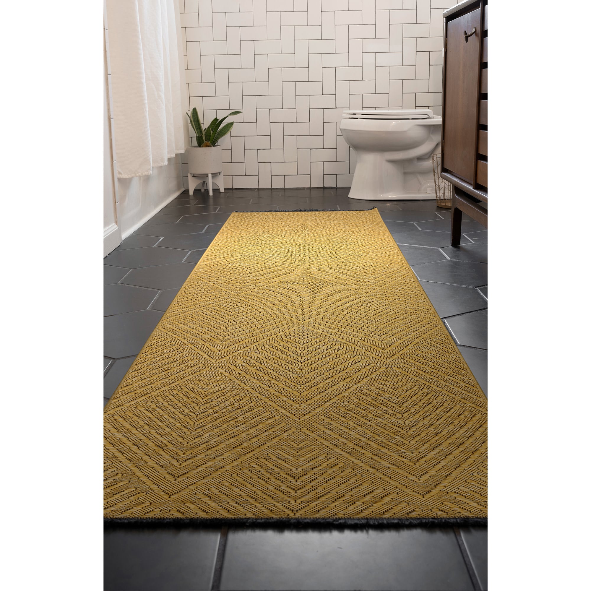 Tayse ALM1711 2X8 Alma 2 x 8 (ft) Loomed Cotton Gold Rectangular Indoor Geometric Mid-Century Modern Machine washable Runner rug