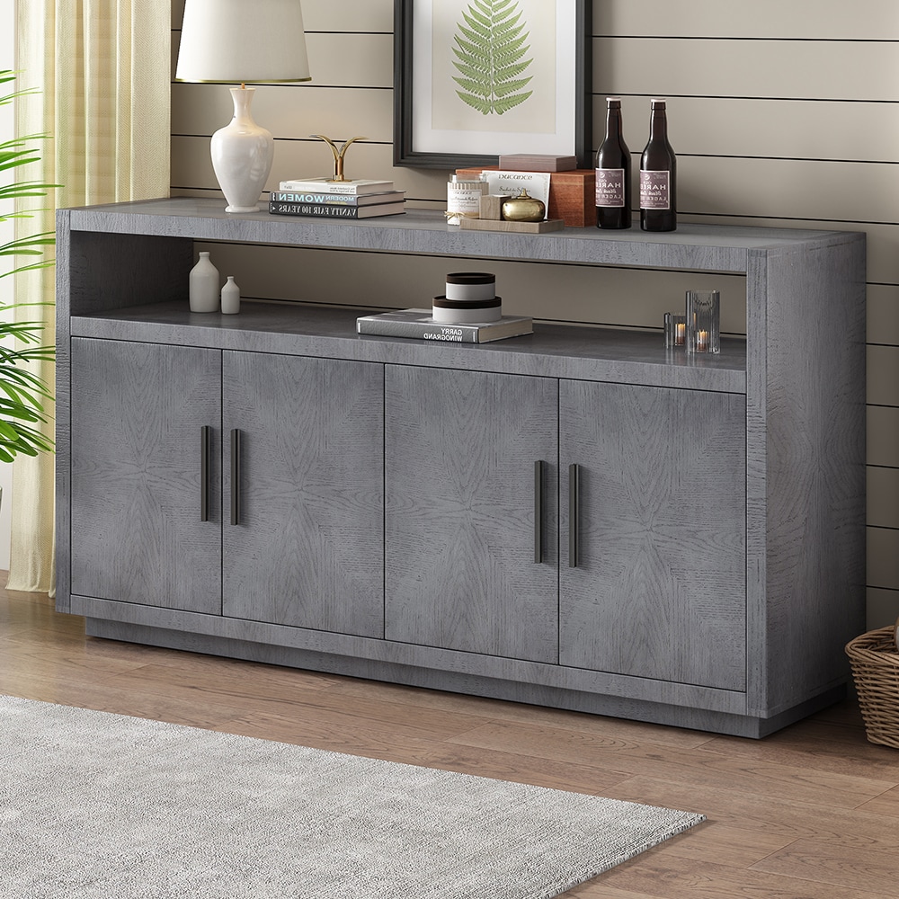 ModernLuxe Gray Oak Wood 4-Drawer 4-Door Chest with Adjustable Shelves ...