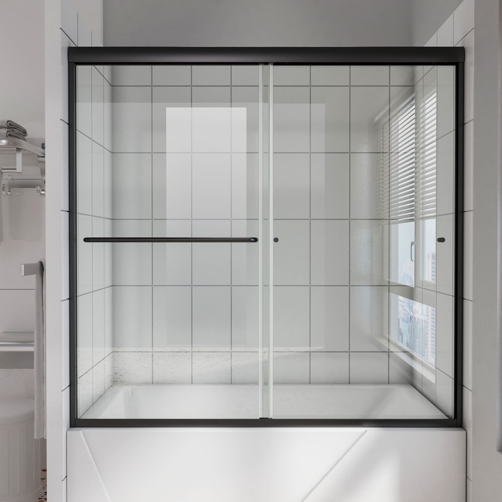 Lordear HMS-LD-6A22-1-608SS Bathroom Shower Bathtub Door Black 60-in W x 58-Inches H Semi-frameless Bypass Sliding Soft Close Bathtub door