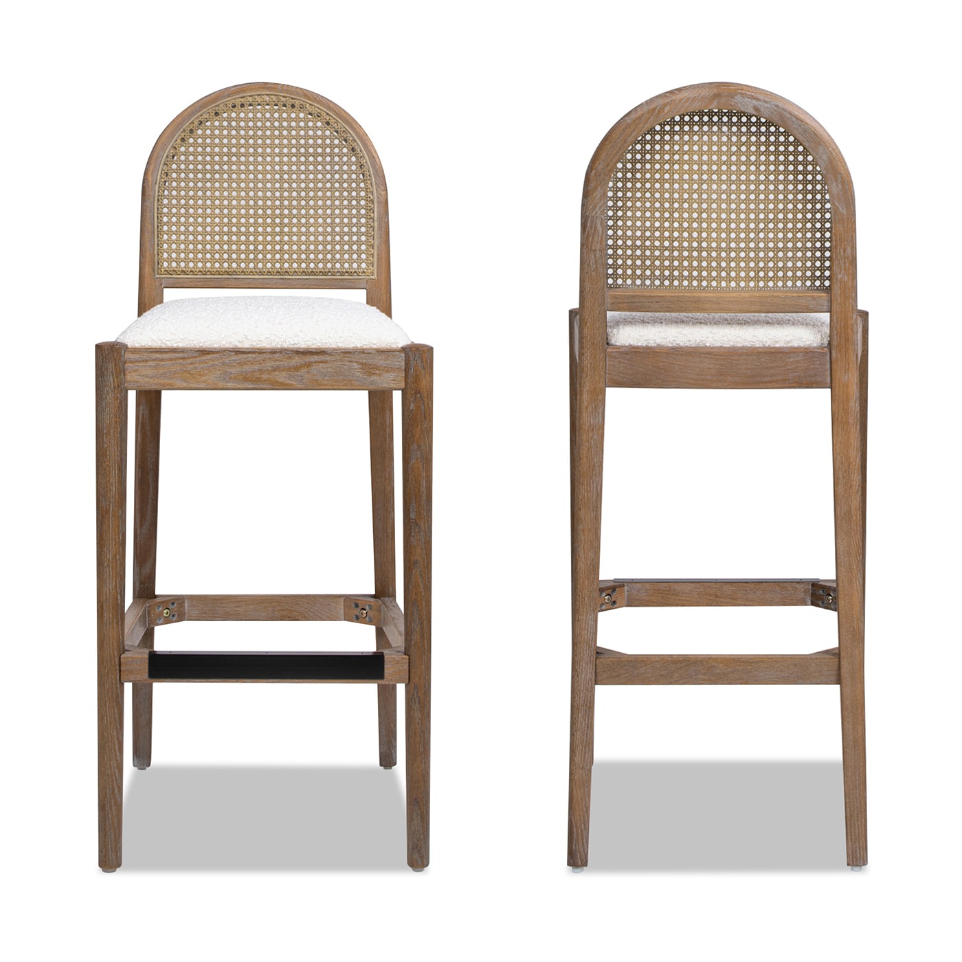 Jennifer Taylor Home L2P-MBW-81230 Panama Curved Rattan Set of 2 Ivory White 30.5-in H Bar height (28-in to 33-in) Square Seat Upholstered Wood Back Bar Stool Back