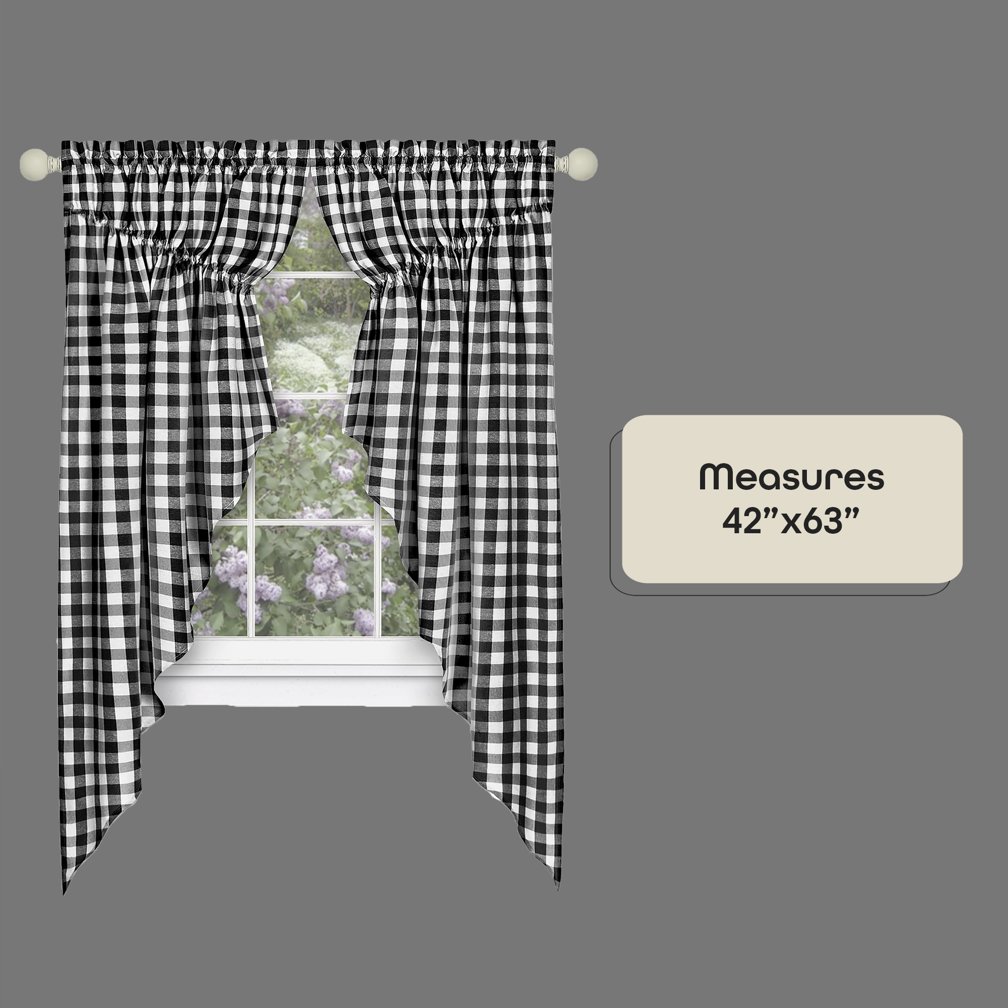 Buffalo Check Black and White Cotton Polyester Light Filtering Window Drapes