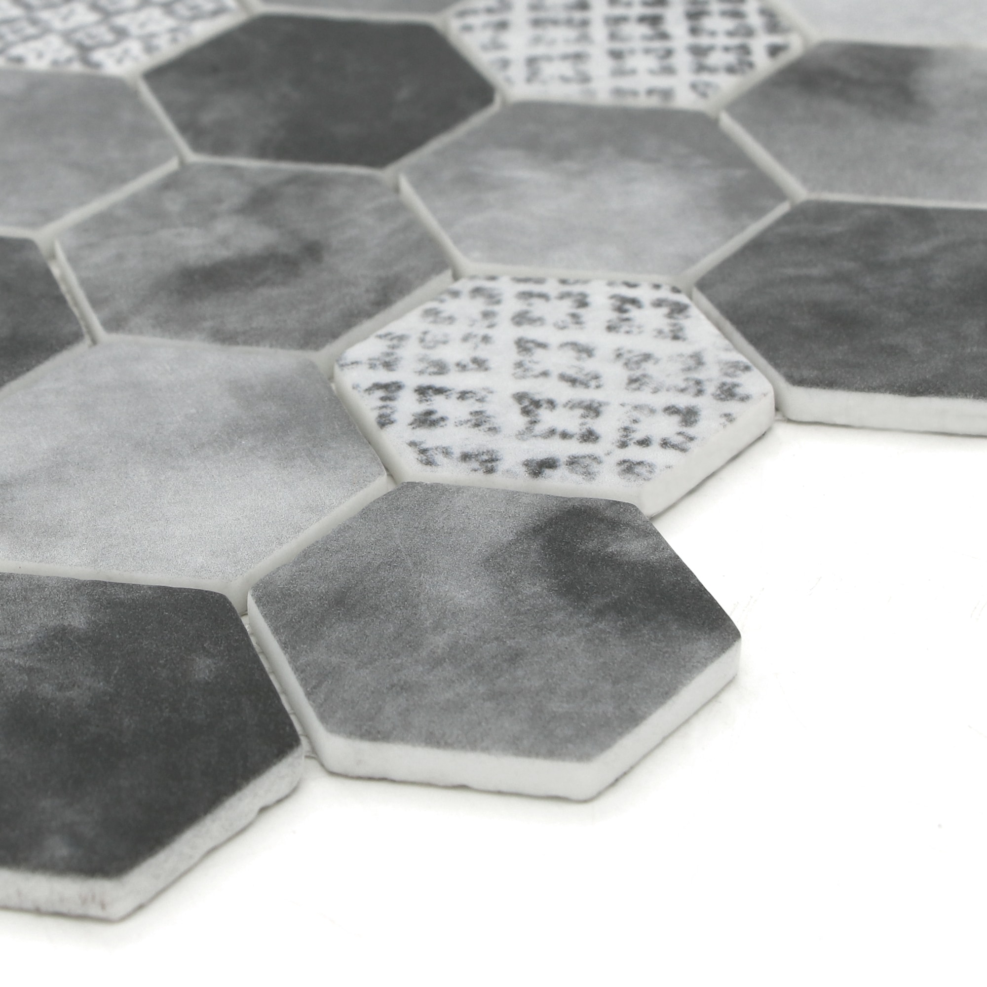 Gray Hexagon Recycled Glass Mosaic Wall and Floor Tile