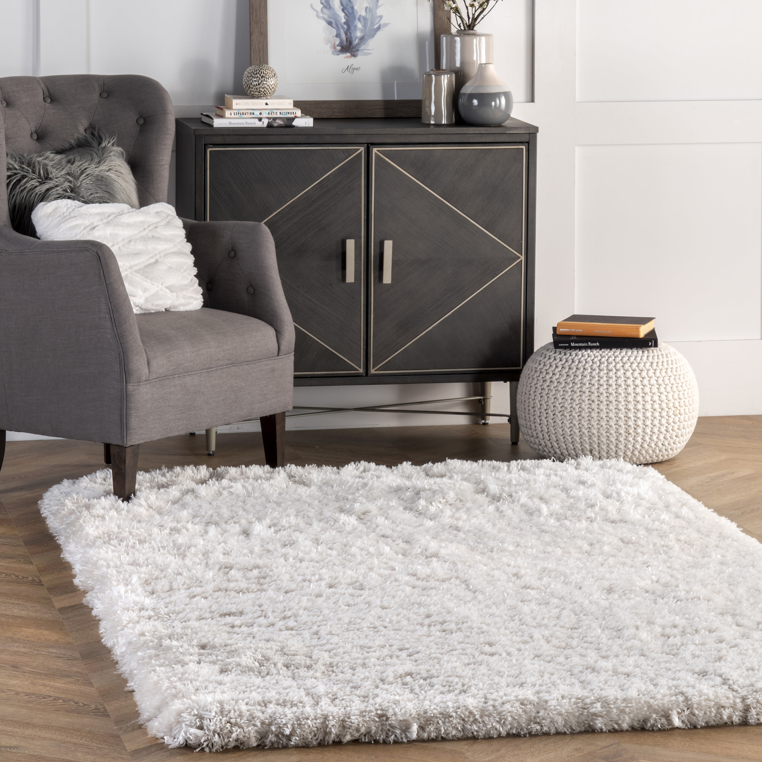 nuLOOM AWVE16B-860116 Feather Shag 9 x 12 (ft) Tufted Polyester Ivory Rectangular Indoor Solid Area rug