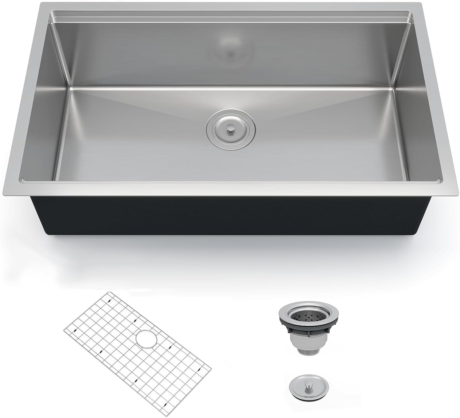 Garvee 30x19 Inch Undermount Kitchen Basin Single Bowl 16 Gauge 304 Stainless Steel 10 in Deep with Drainboard Bottom Grid Quiet Sound Dampening Corrosion Resistant