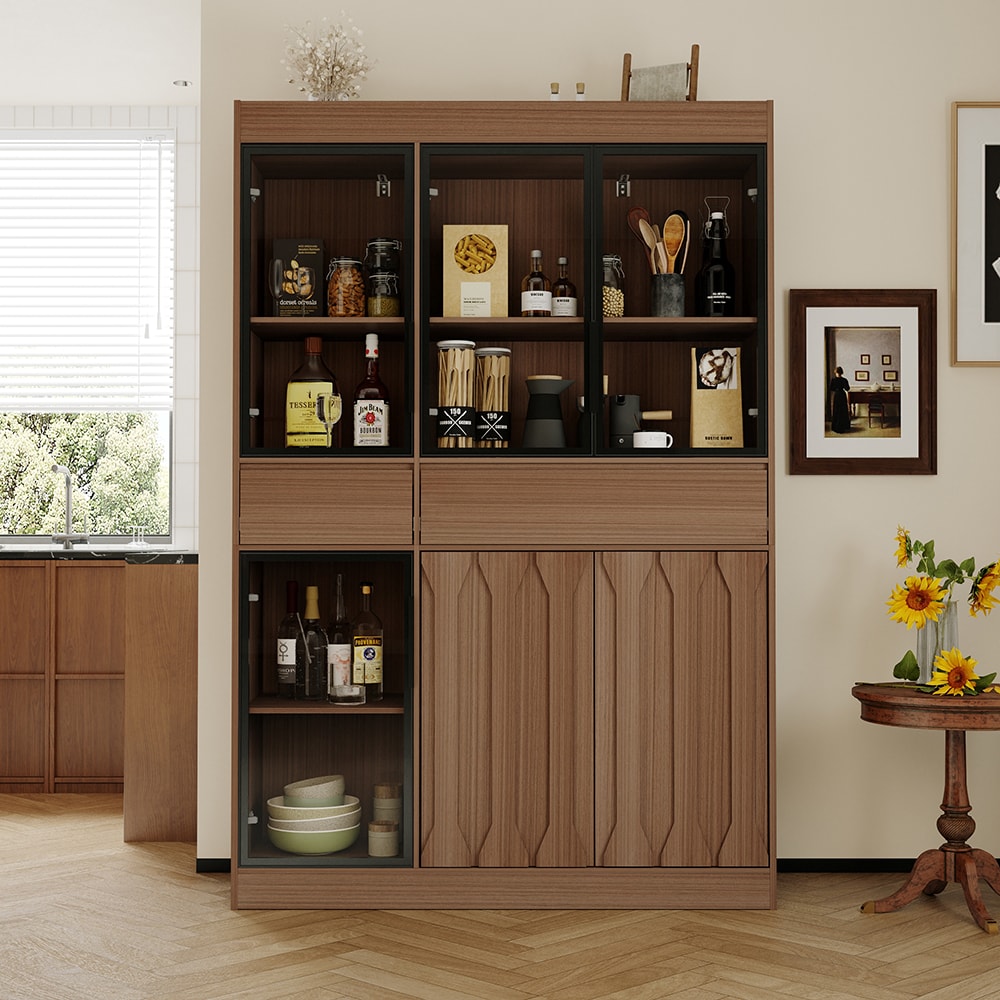 Homsee C-KF460063-01-AB 70.8 Inch H Stylish Glass Doors And Drawers Practical Kitchen Storage