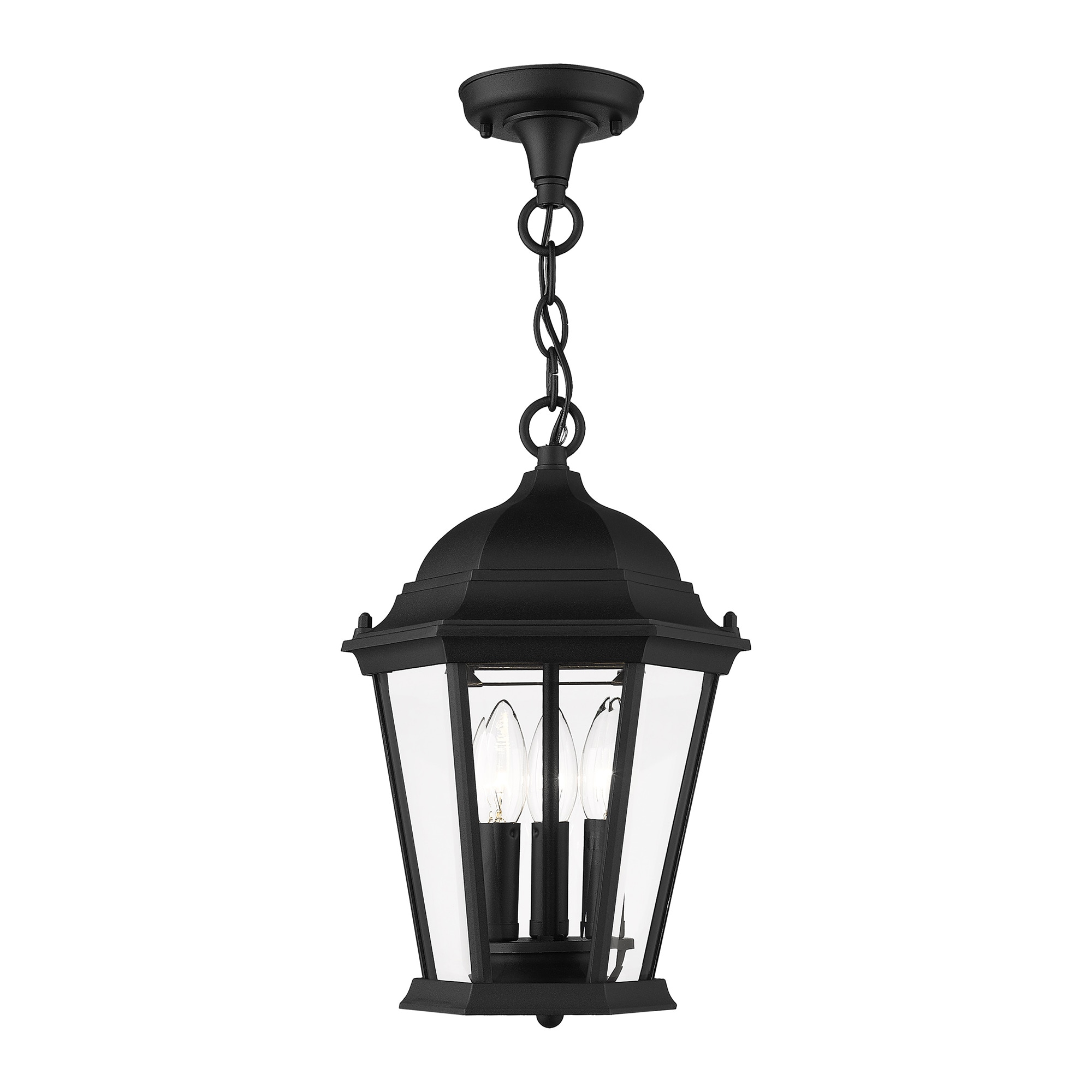 Livex Lighting 7564-14 Hamilton 3 -Light Textured Black Traditional Beveled glass Lantern Medium Outdoor Hanging Pendant light