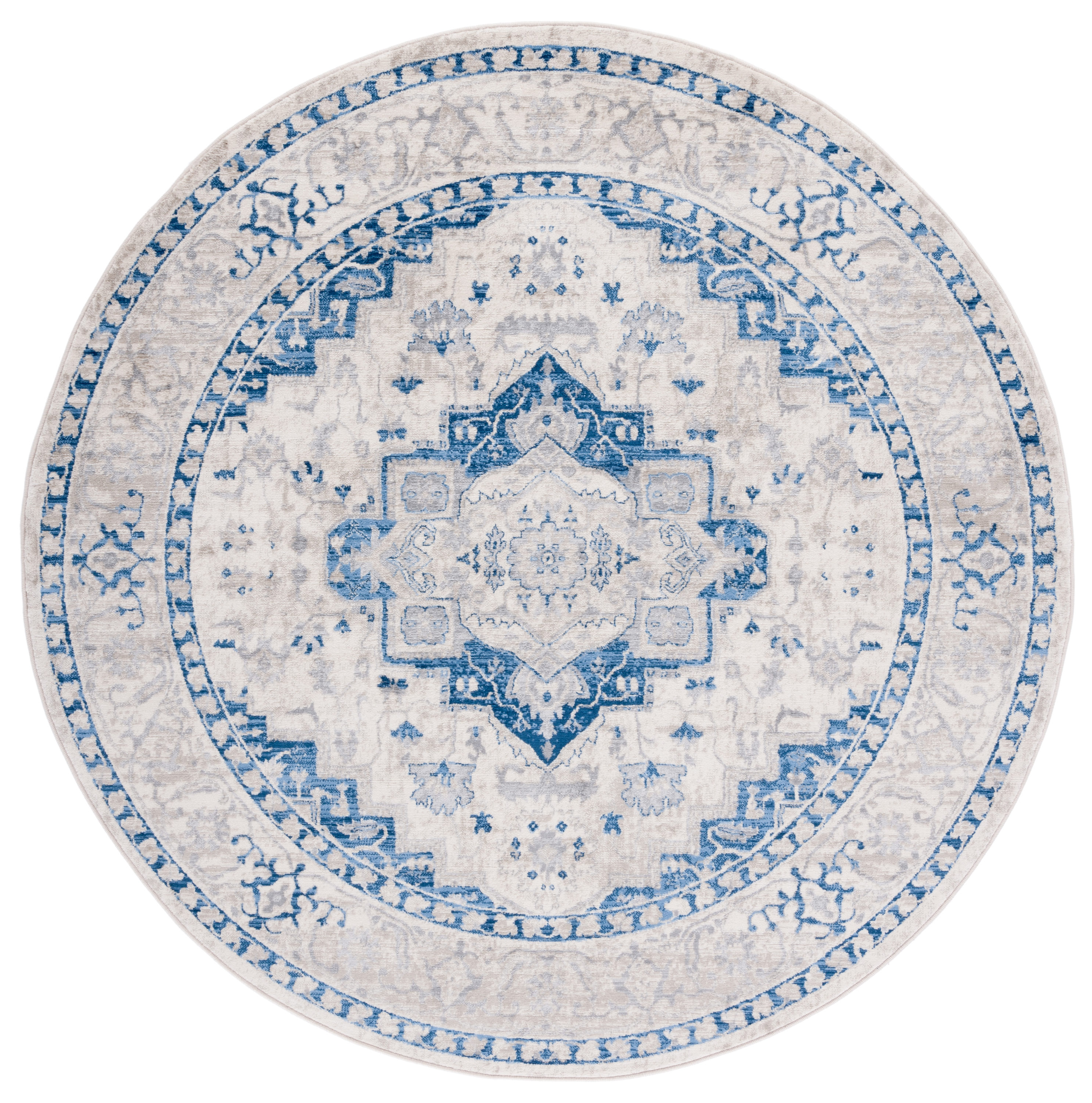 Safavieh BNT851A-7R Brentwood Valeria 7 x 7 (ft) Loomed Polypropylene Ivory/Blue Round Indoor Floral/Botanical Farmhouse/Cottage Area rug