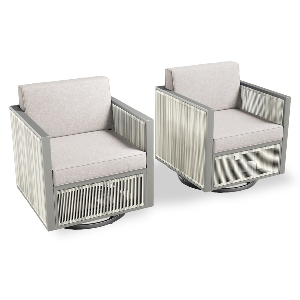 Rilyson FSFHGW20-8AA Square-F Set of 2 Wicker Light Beige Steel Frame Swivel glider Conversation Chair with Light gray Light Gray Cushioned Seat