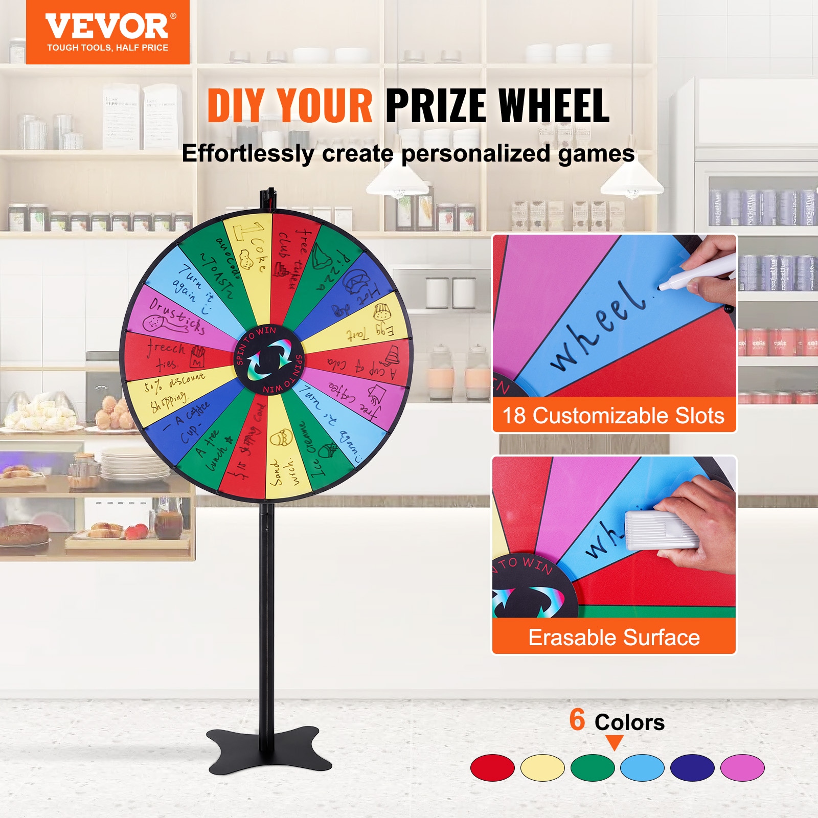 VEVOR 18 Slot Prize Wheel, 36 Inch Spinning Wheel with Stand, Portable ...