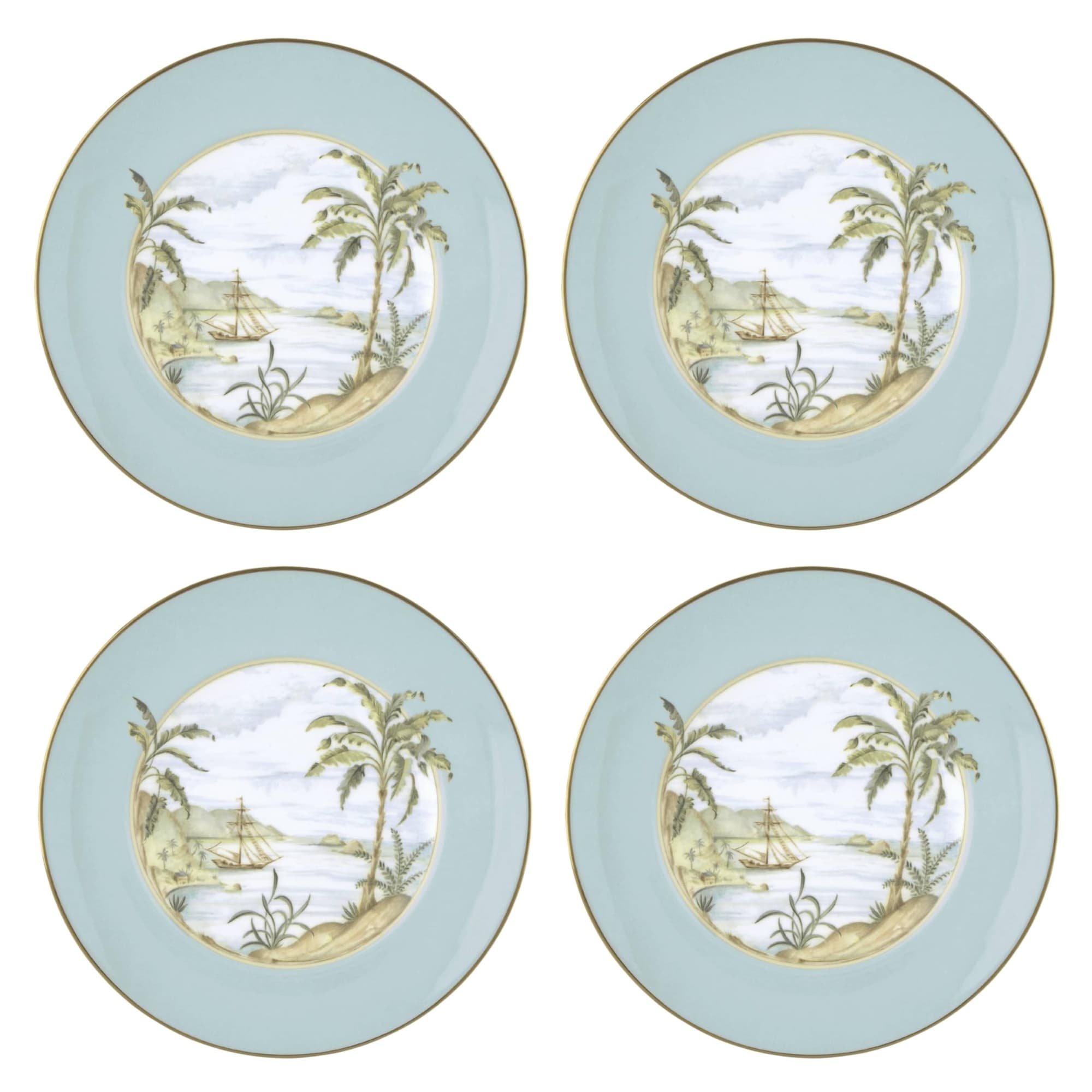 Aoibox  British Colonial Tradewind Porcelain Accent Plates Set of 4 9 375 in Diameter Annual 9 38 x 9 38 x 1 in