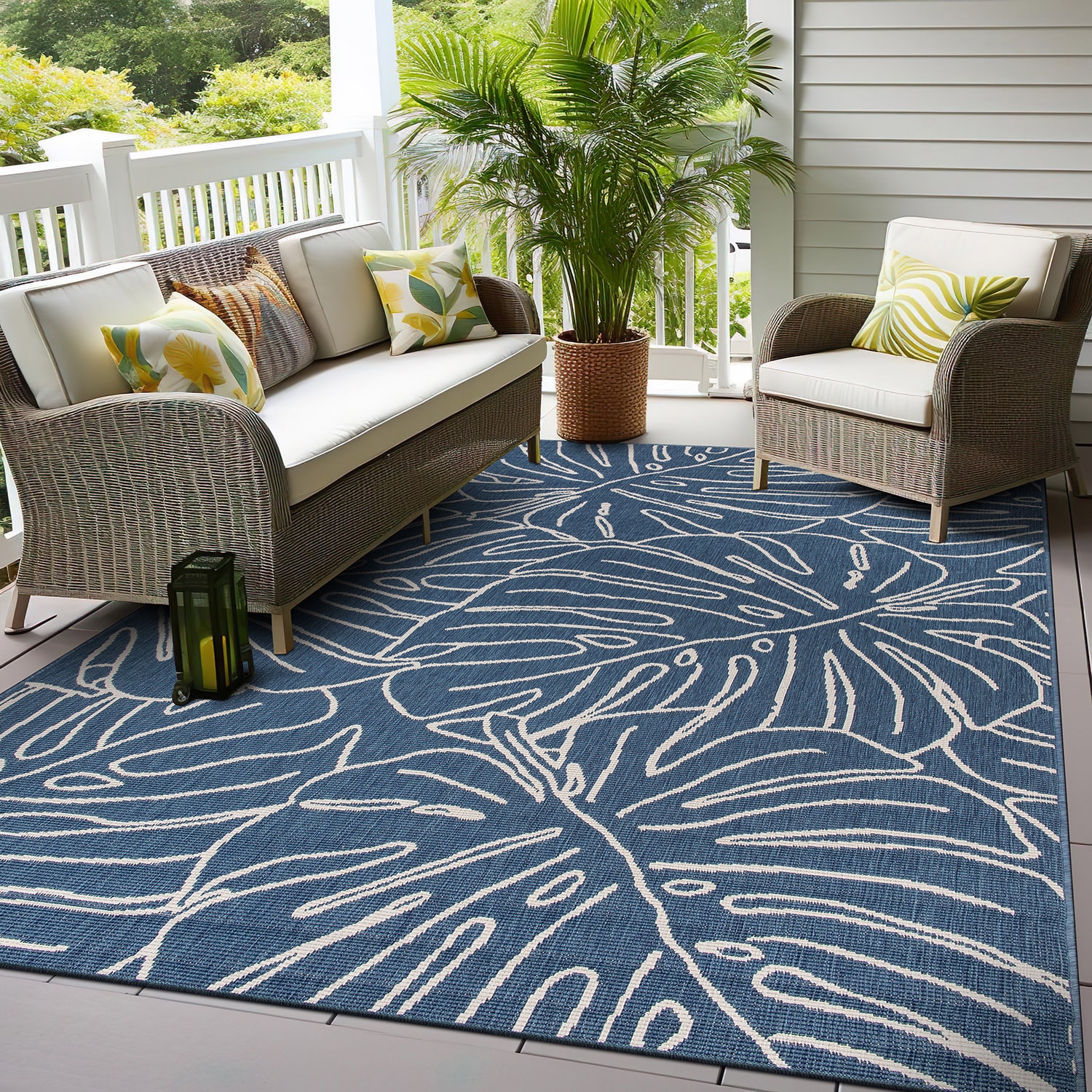 World Rug Gallery 4031BLUE8X10 8 x 10 (ft) Loomed Synthetic Blue Rectangular Indoor/Outdoor Floral/Botanical Area rug