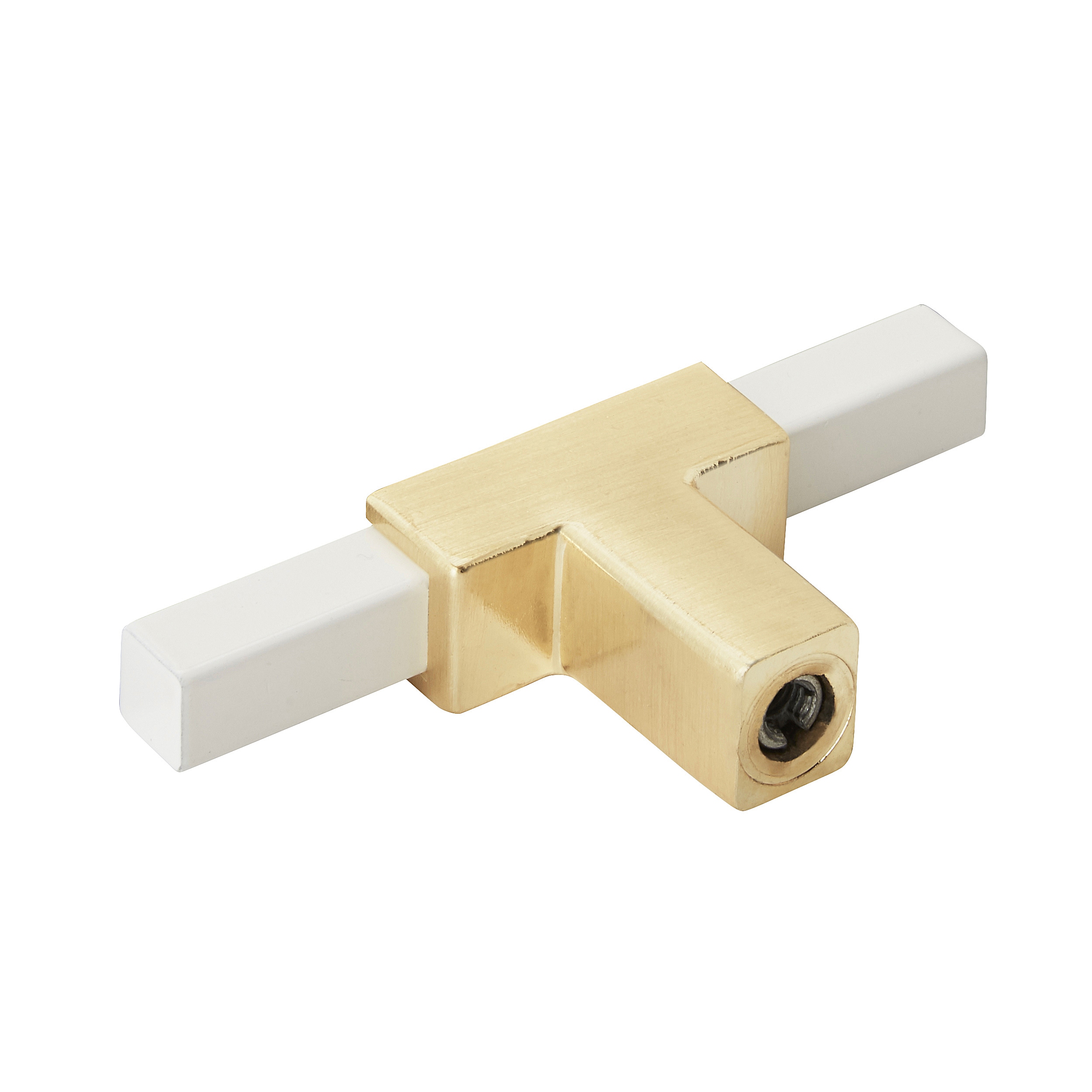 Brushed Gold and White T-Handle Cabinet Knob