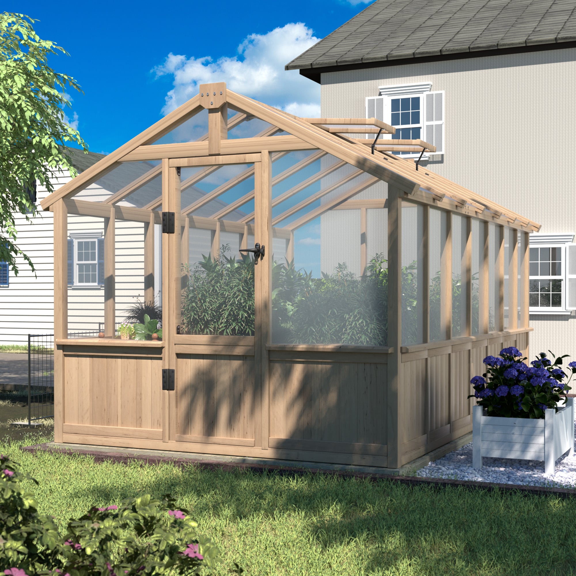 VEIKOUS PG0101-WD-53 Wood Greenhouse 8-ft L x 14-ft W x 7-ft H Yellow Greenhouse