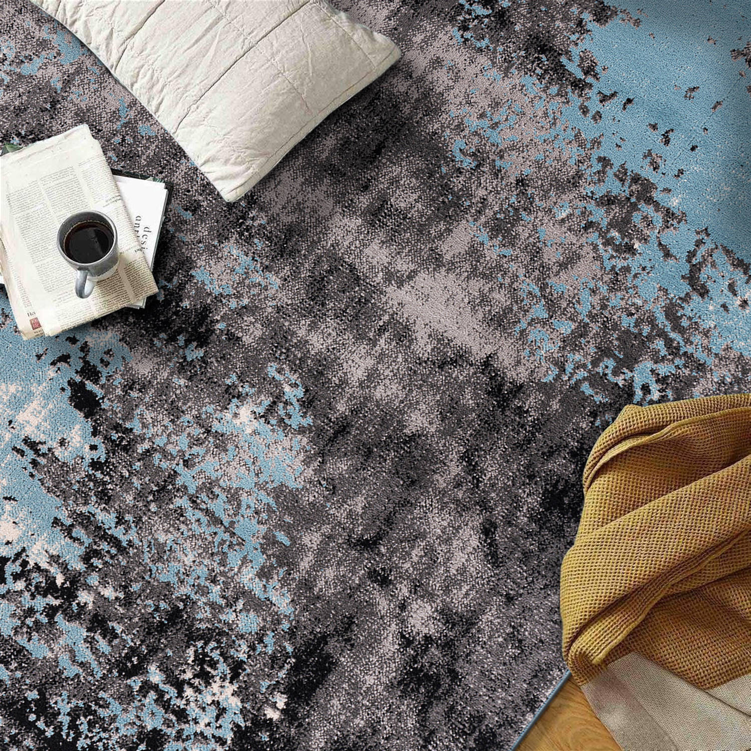 Blue and Gray Abstract 8' x 10' Synthetic Area Rug