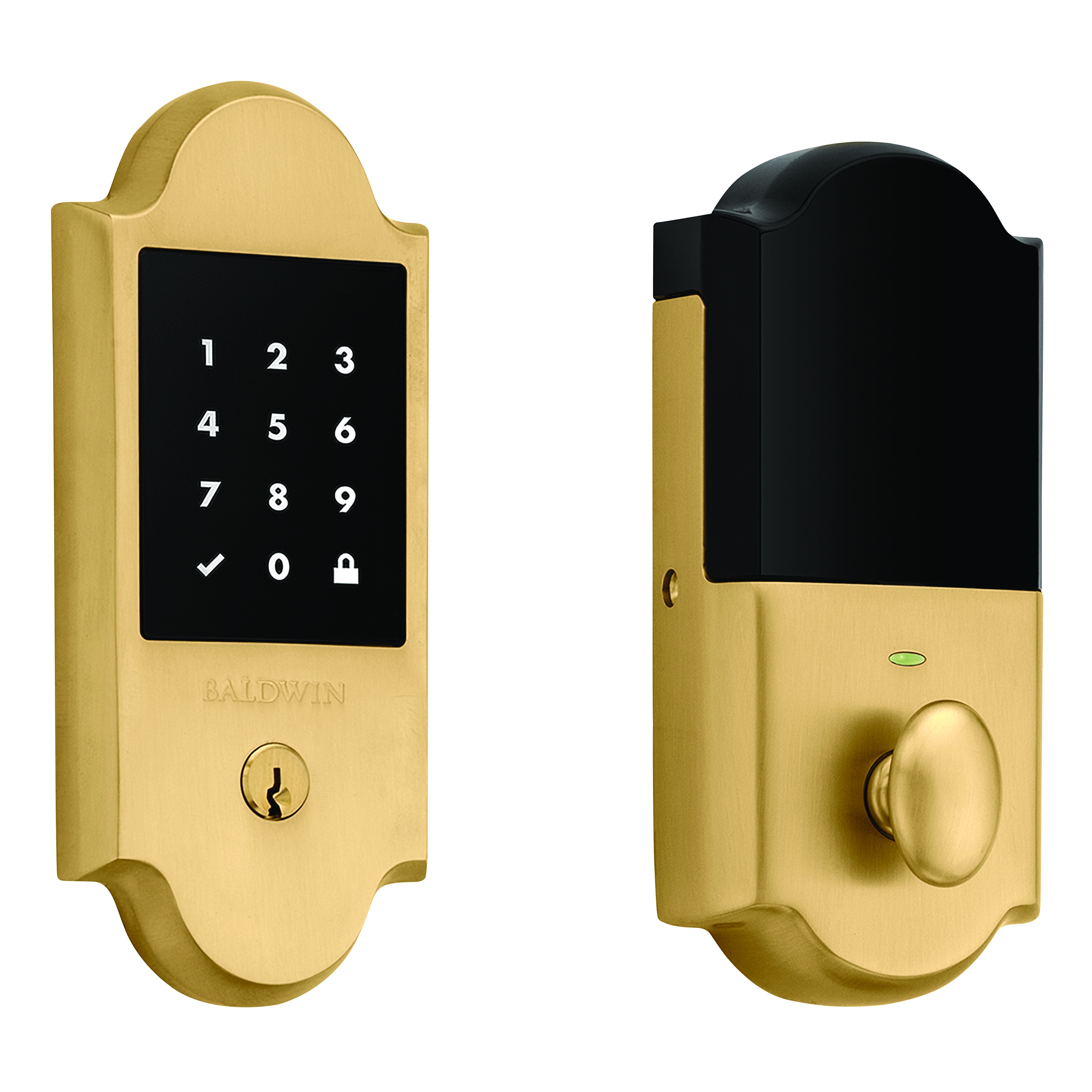 Baldwin 8235044ZW Estate Estate Lifetime Satin Brass Smart Lock Electronic Deadbolt with Wifi and Touchscreen Keypad