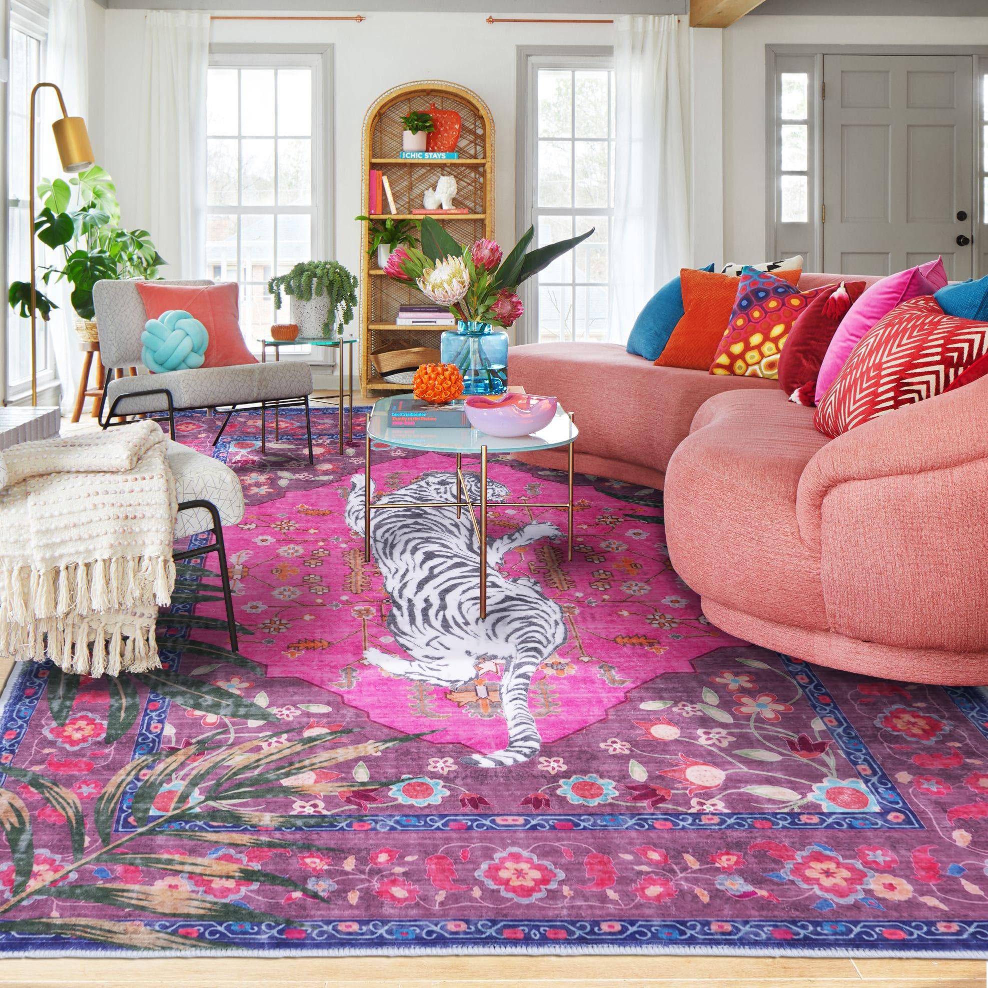 SenQWFa 5x7 FT Leopard Rug for Living Room Hot Pink Leopard Vintage ...