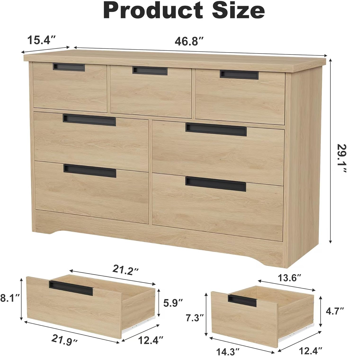 Garvee Home 7 Drawer Dresser for Bedroom Natural Modern Double Dresser ...
