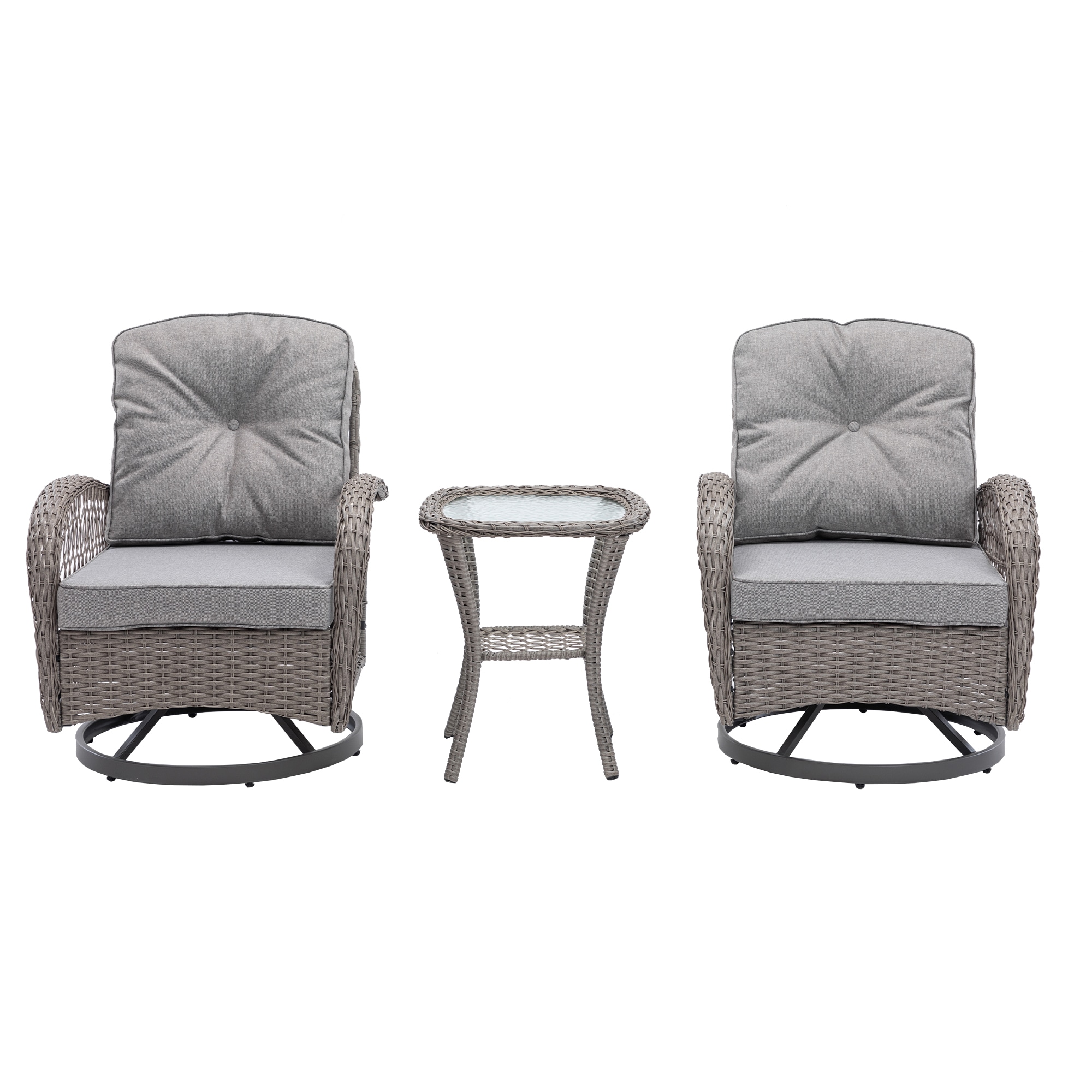 AHIOU HOME ZAAHG-142357SF Alton 3 -Piece Wicker Patio Conversation Set with Gray Cushions