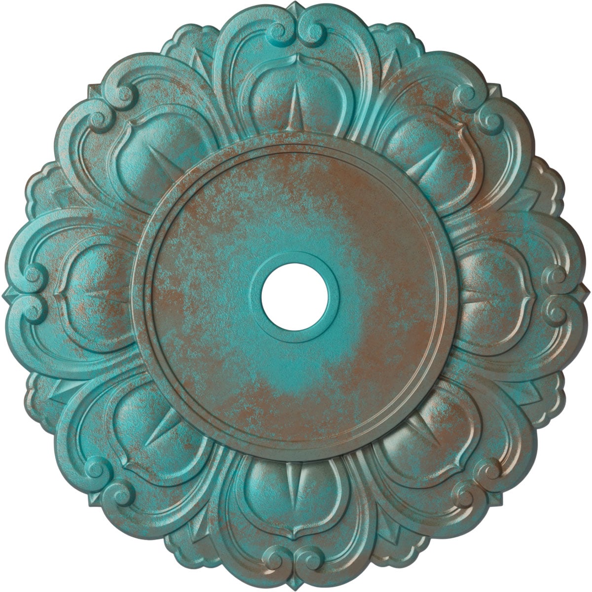 Ekena Millwork CM32ANCGS Angel 32.25-in W x 32.25-in L Painted Copper Green Patina Polyurethane Whole Ceiling Medallion
