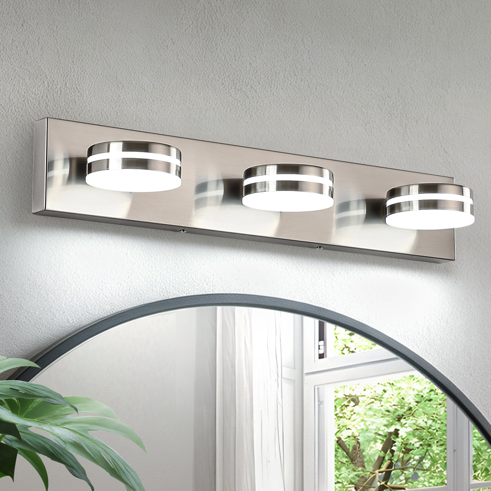 GIBUOD Modern 23.6 in. 3-Light LED Vanity Light Brushed Nickel with Dimmable Adjustable Heads Bathroom Light Fixture 5500K Daylight White