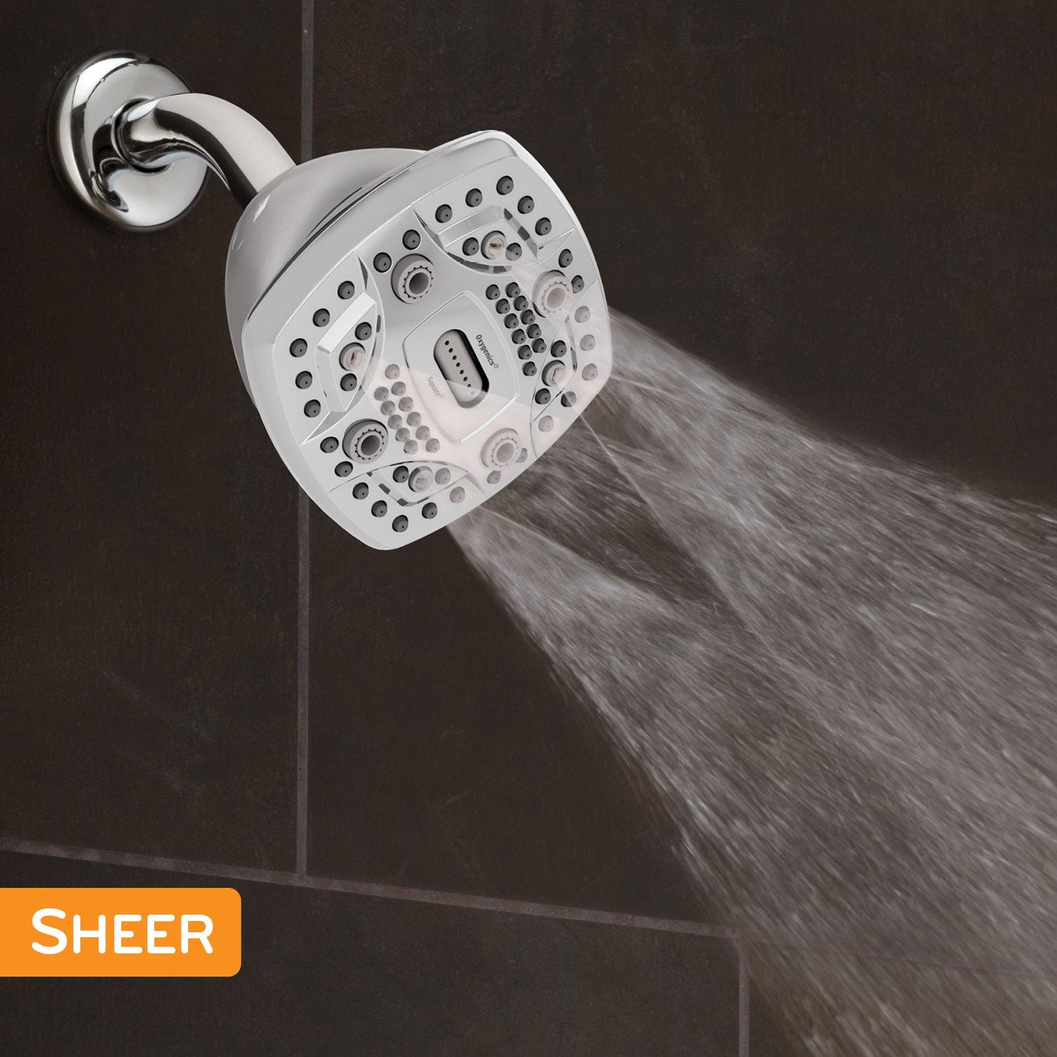 Oxygenics Chrome 4.5-in Square Fixed Shower Head 1.8-GPM (6.8-LPM)