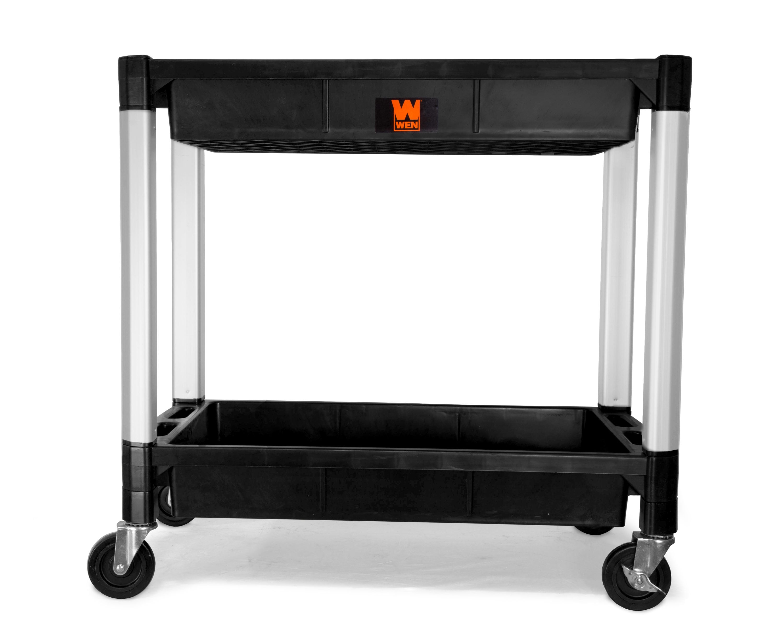 WEN Black Plastic Utility Cart - Two-Tray 300lb Capacity Double Decker  Service & Utility Cart - Multi-Level Storage - 4-inch Swivel Casters in the Utility  Carts department at