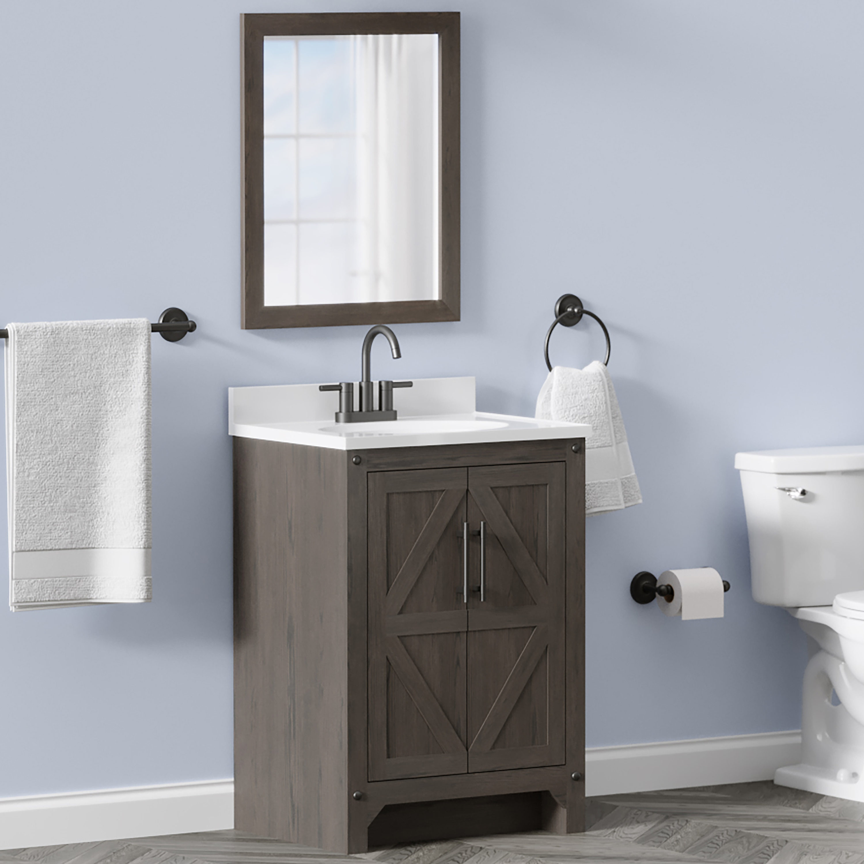 style selections 24-in weathered brown single sink bathroom vanity