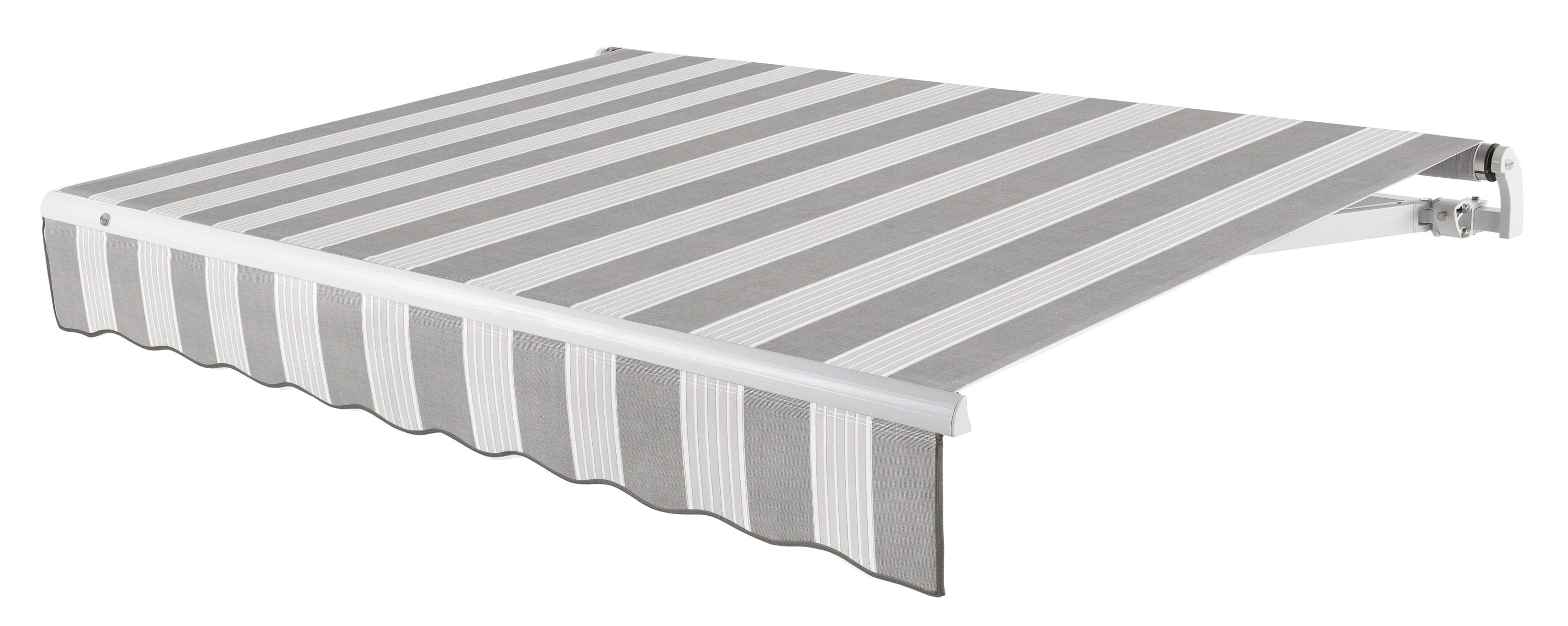 Awntech MTL10-361-GUNG Maui Left Motor 120-in Wide x 96-in Projection x 10-in Height Fabric Gunmetal/Gray Light Stripe Striped Motorized Retractable Patio Awning