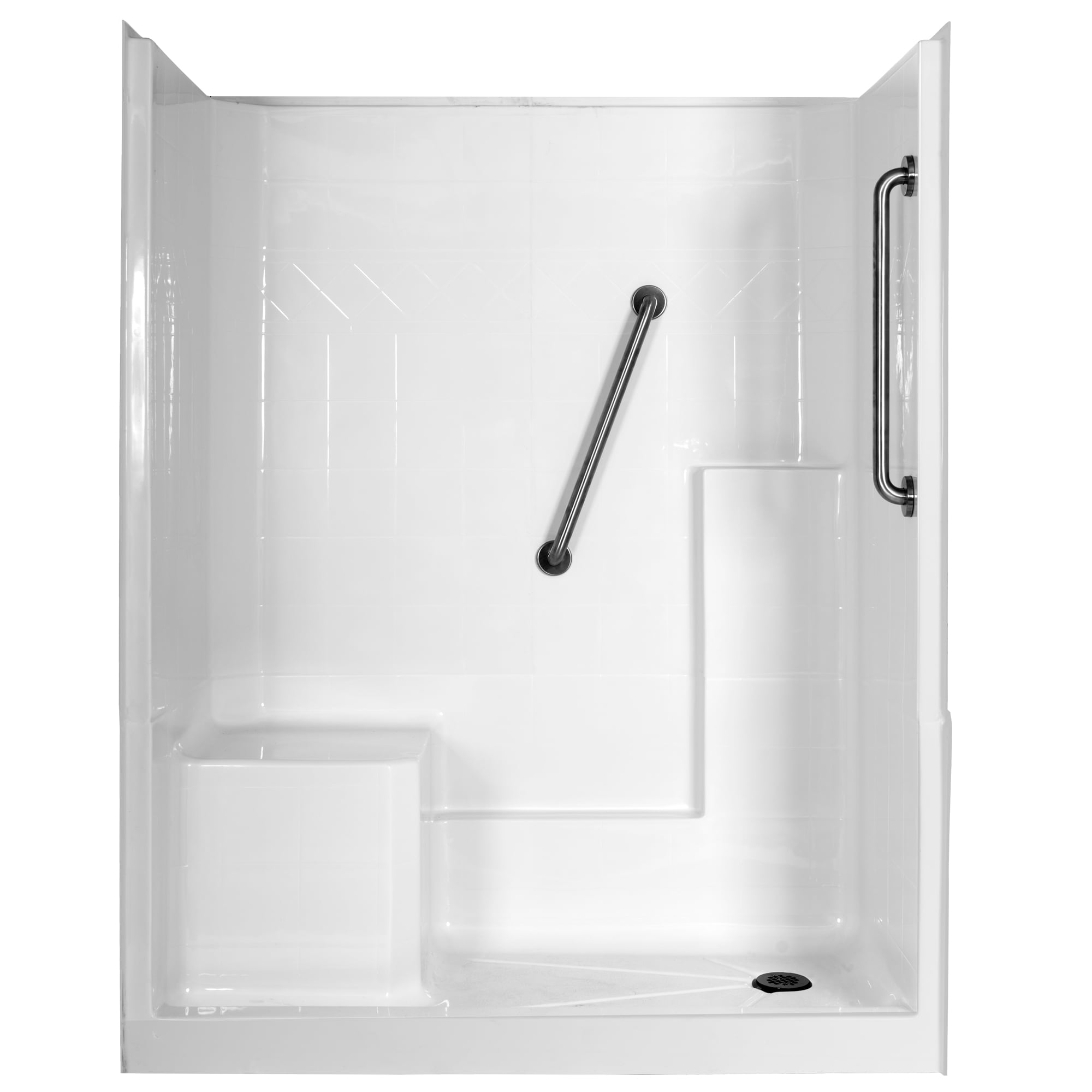 Laurel Mountain Ramer Low Threshold White 4-Piece 60-in x 32-in x 77-in Base/Wall Alcove Shower Kit with Integrated Seat (Right Drain) Drain Included