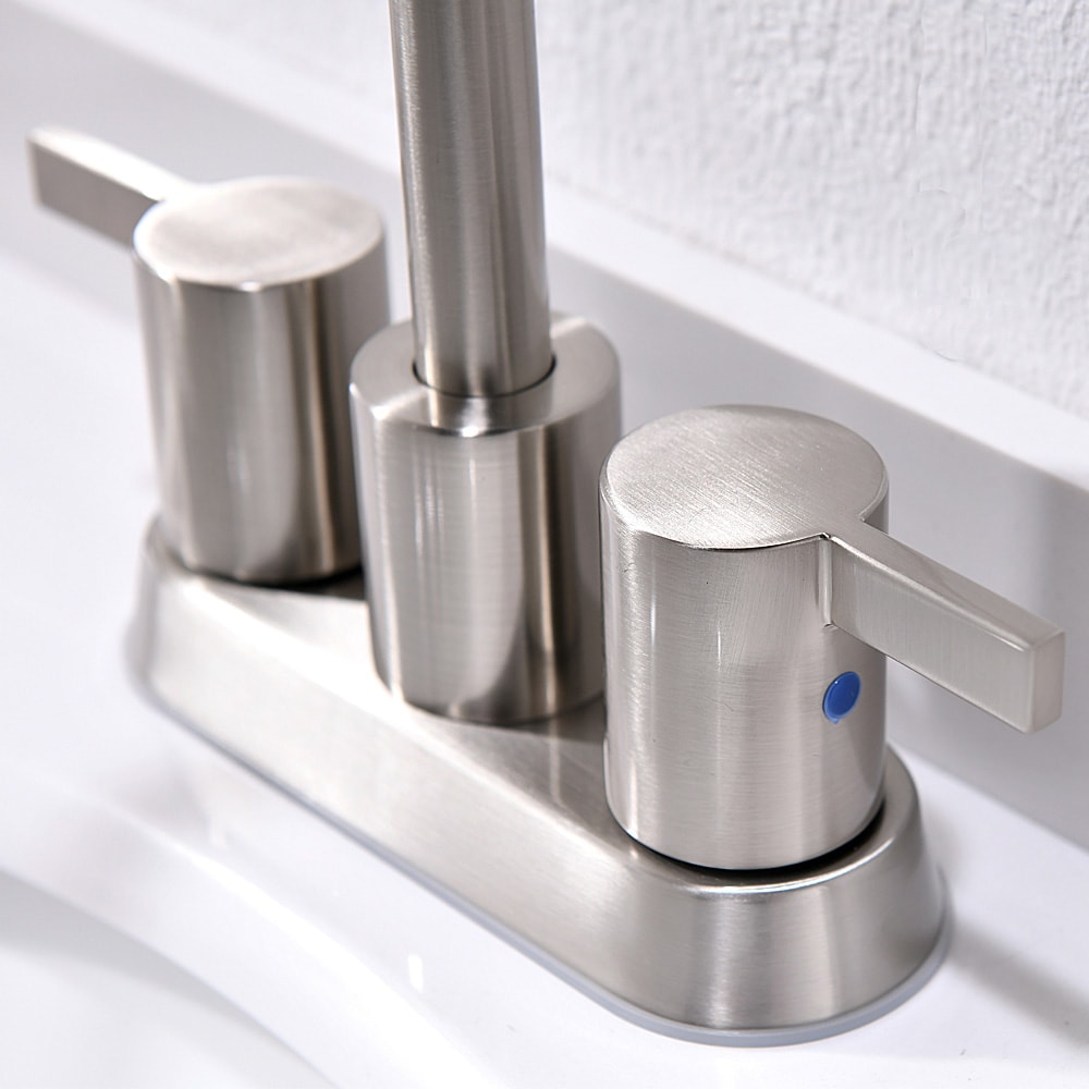Brushed Nickel High-Arc 2-Handle Bathroom Sink Faucet with Drain