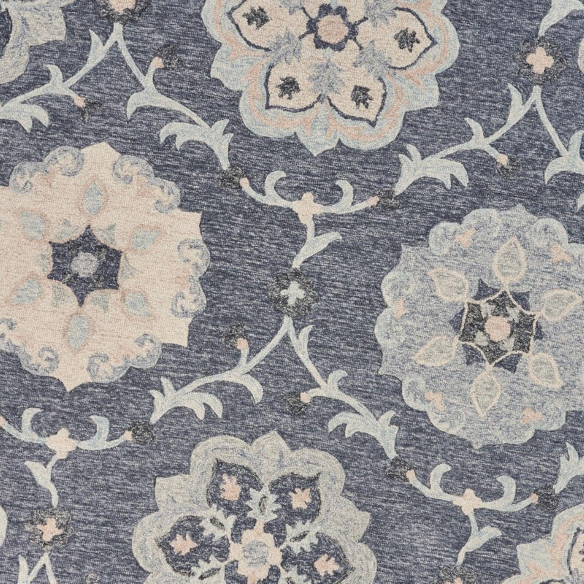Hand-Tufted Victorian Floral Medallion Gray Wool 58" Round Area Rug