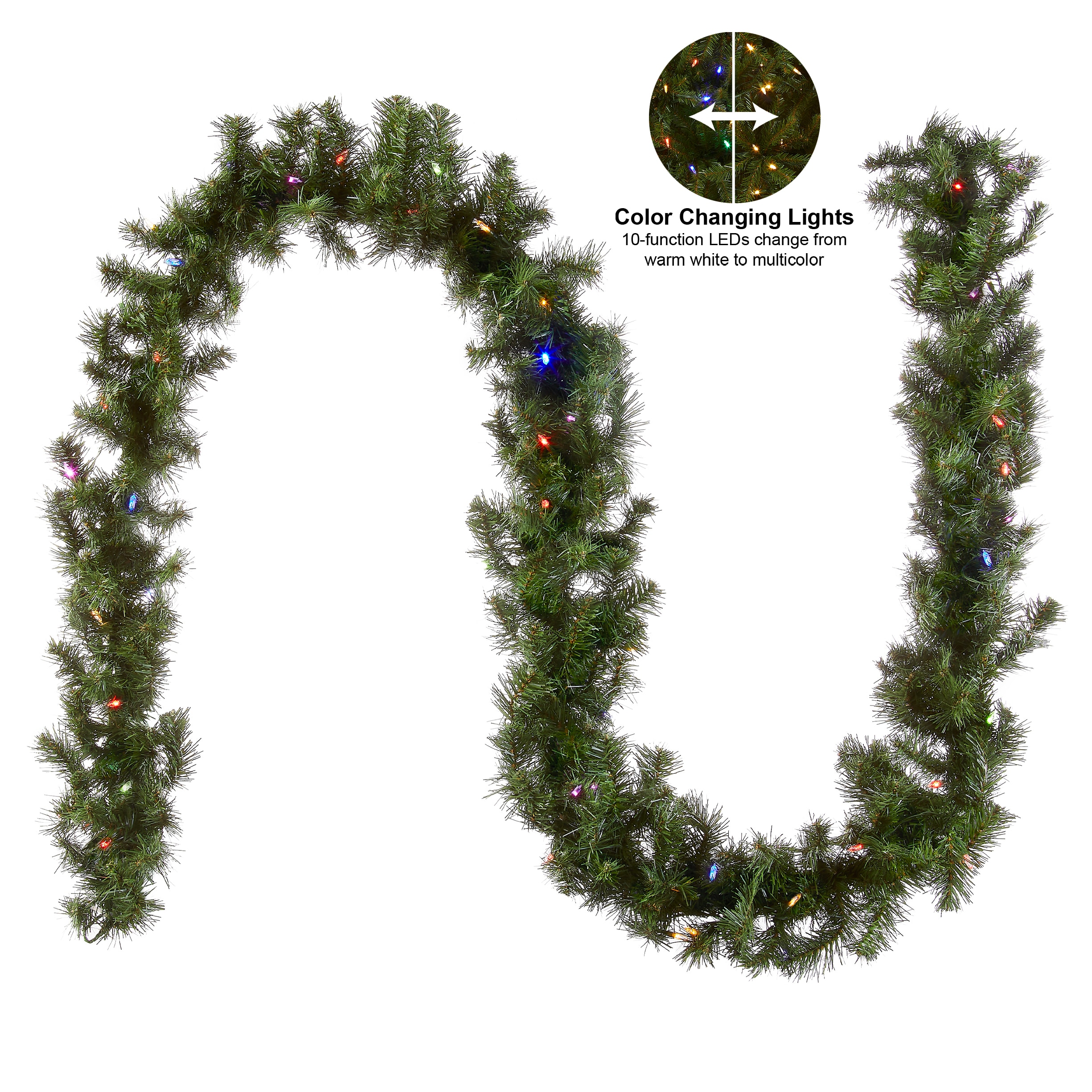 9ft Green Spruce Garland with Dual Color LED Lights