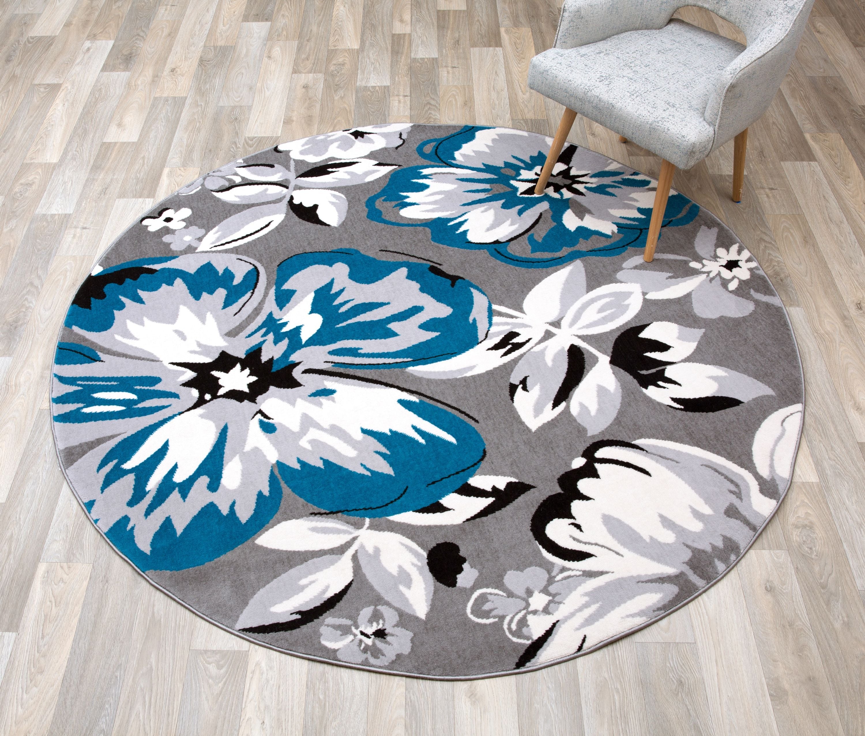 World Rug Gallery 9098 BLUE 6RND Hudson 6 x 6 (ft) Loomed Polypropylene Blue Round Indoor Floral/Botanical Mid-Century Modern Area rug