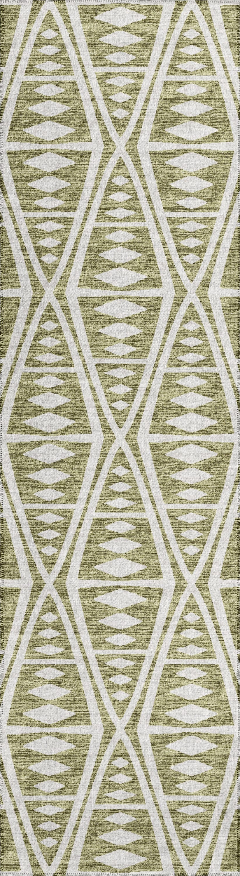 Addison Rugs AYU36OL2X8 Yuma 2 x 8 (ft) Chenille Olive Rectangular Indoor/Outdoor Geometric Moroccan Machine washable Runner rug