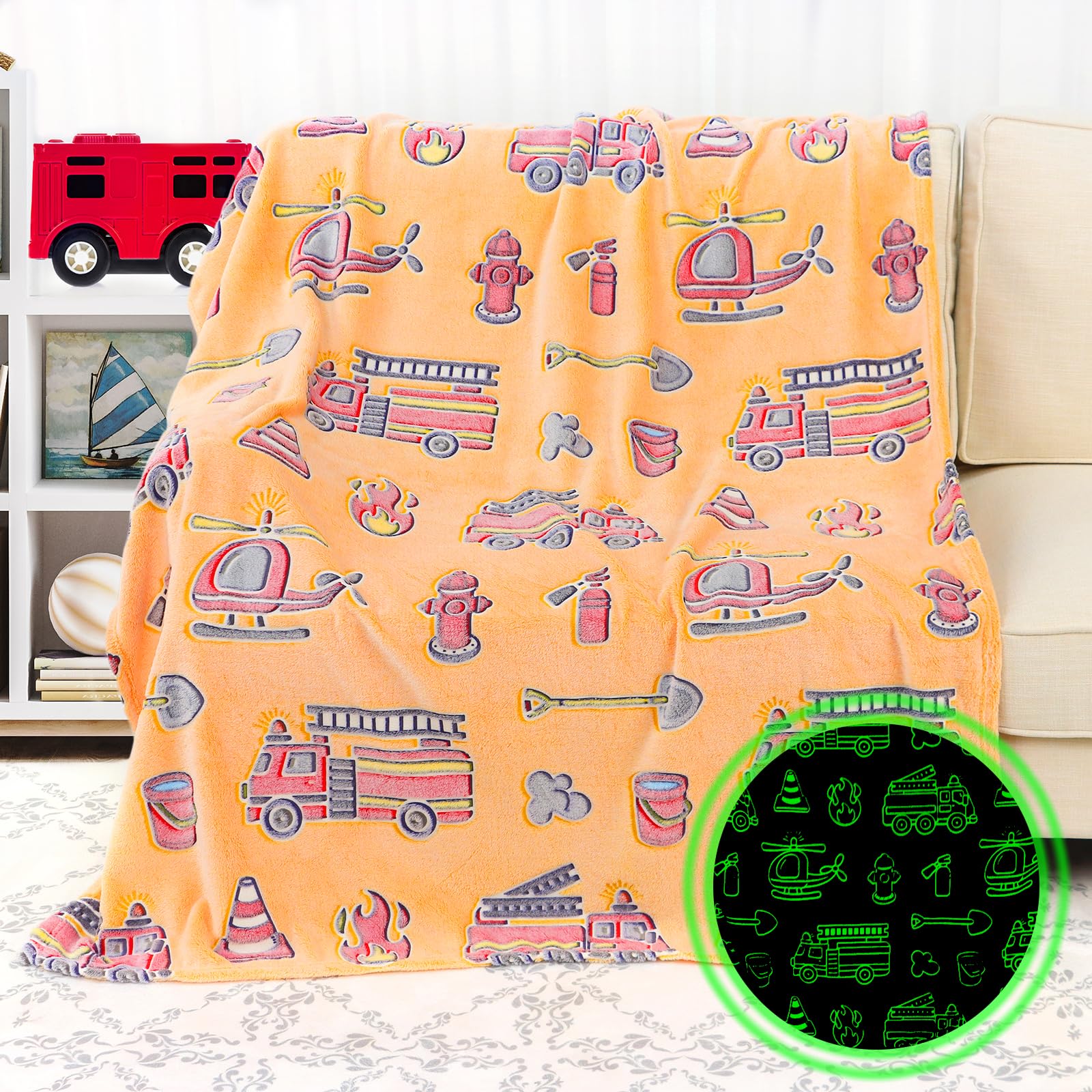 Yichuhaoxi  Glow in the Dark Blanket Toddler Fire Truck Soft Kids Blanket Birthday Gift for Boys durable home and garden accessory designed for