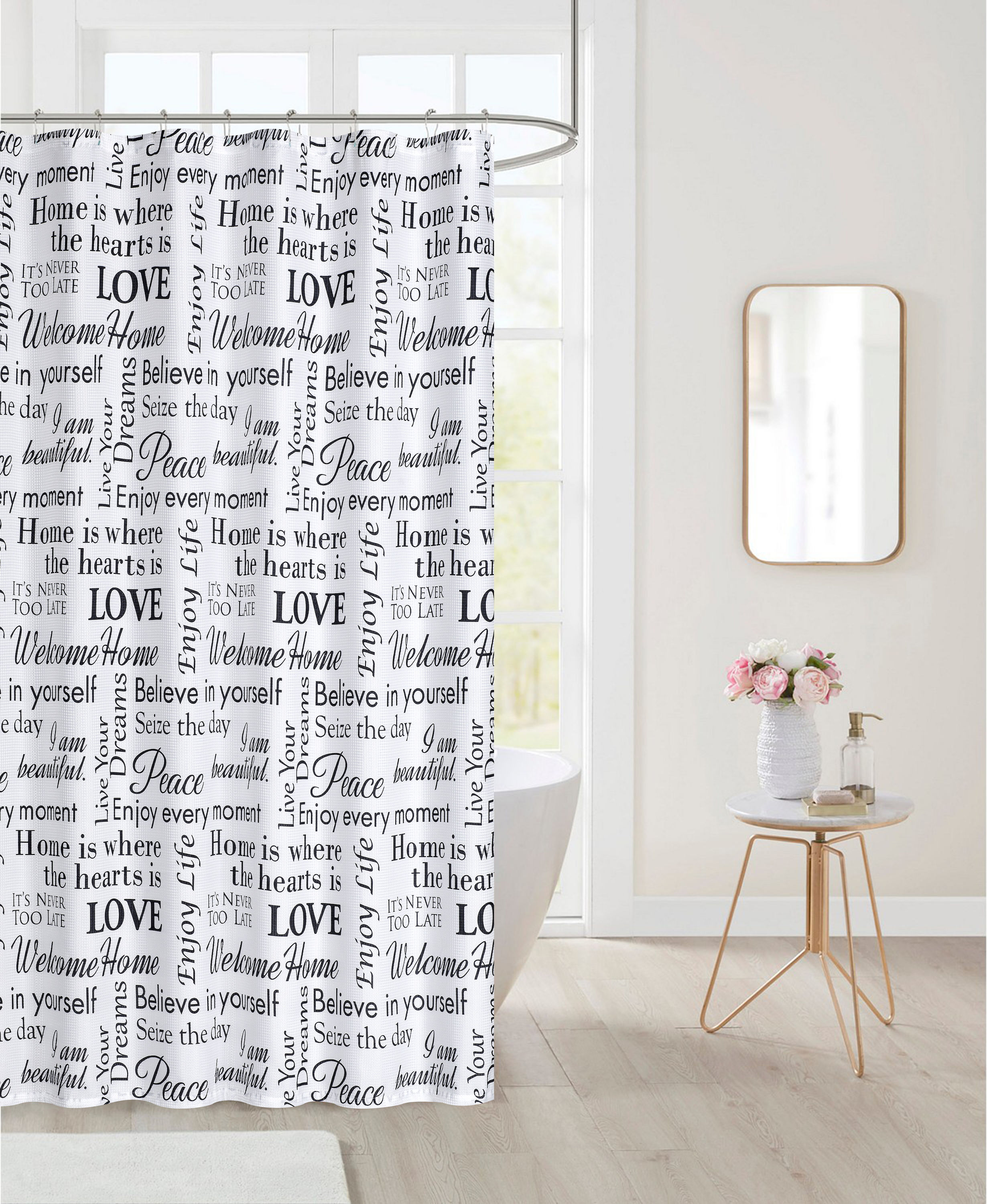 Leopard Print Love Words Black White Striped Waterproof Shower Curtain Set 72" 