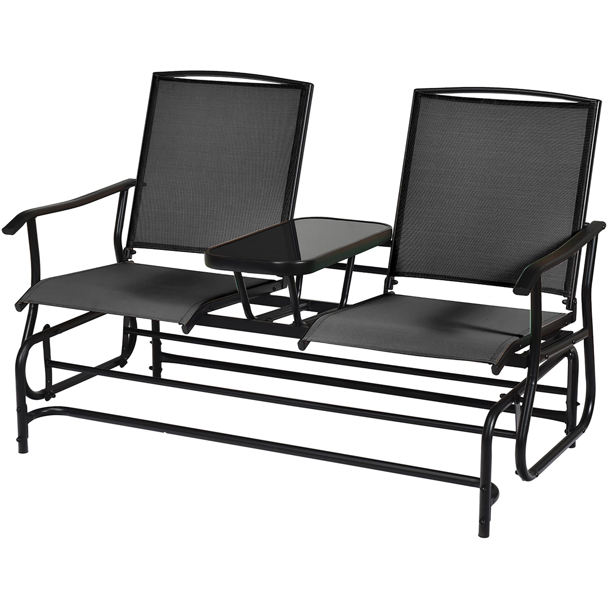 Costway LWS00857 Set of 2 Black Aluminum Frame Stationary Conversation Chair with Black Mesh Seat